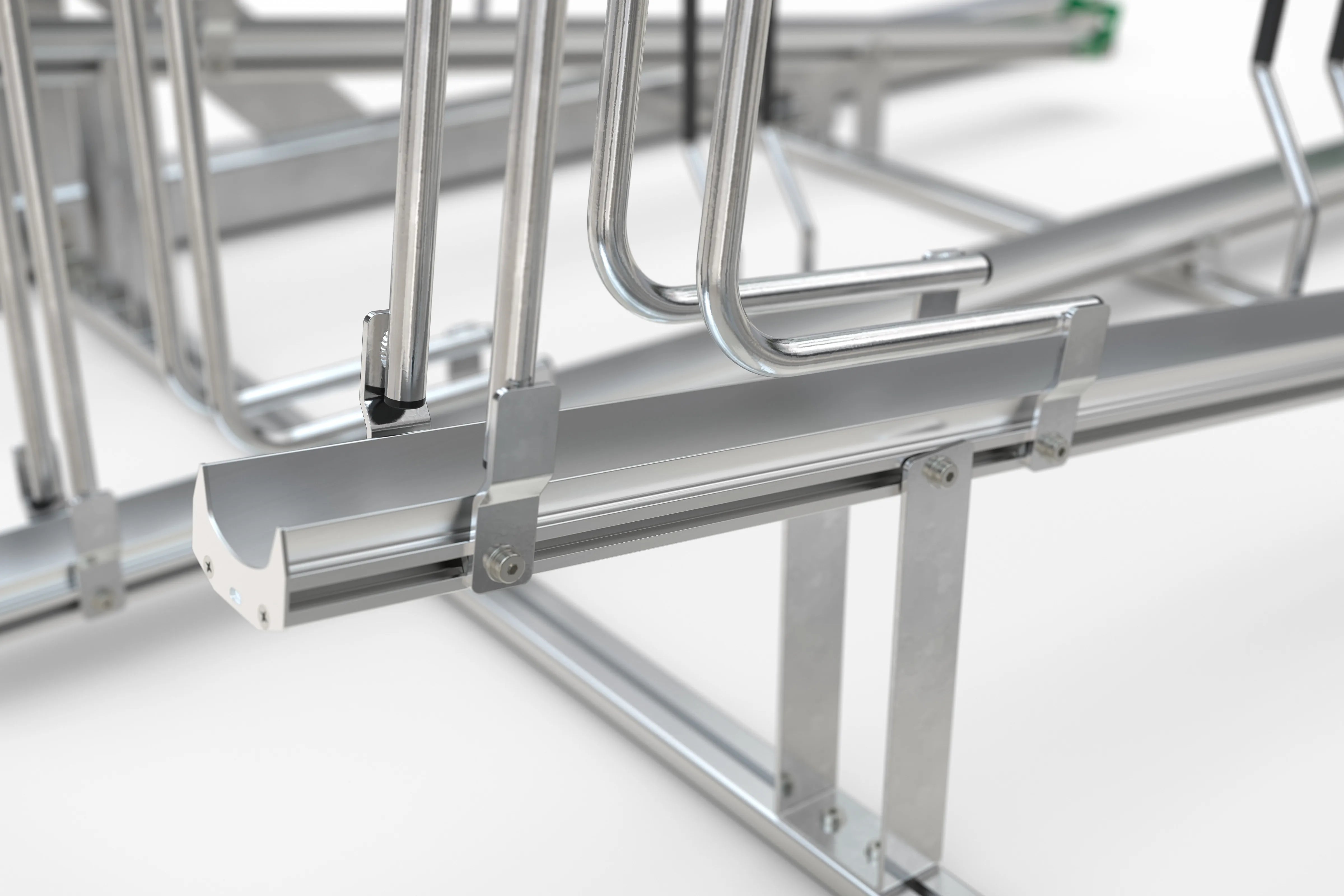 Detail eines hochwertigen Metall-Fahrradständers für Fahrradparksysteme, Nahaufnahme