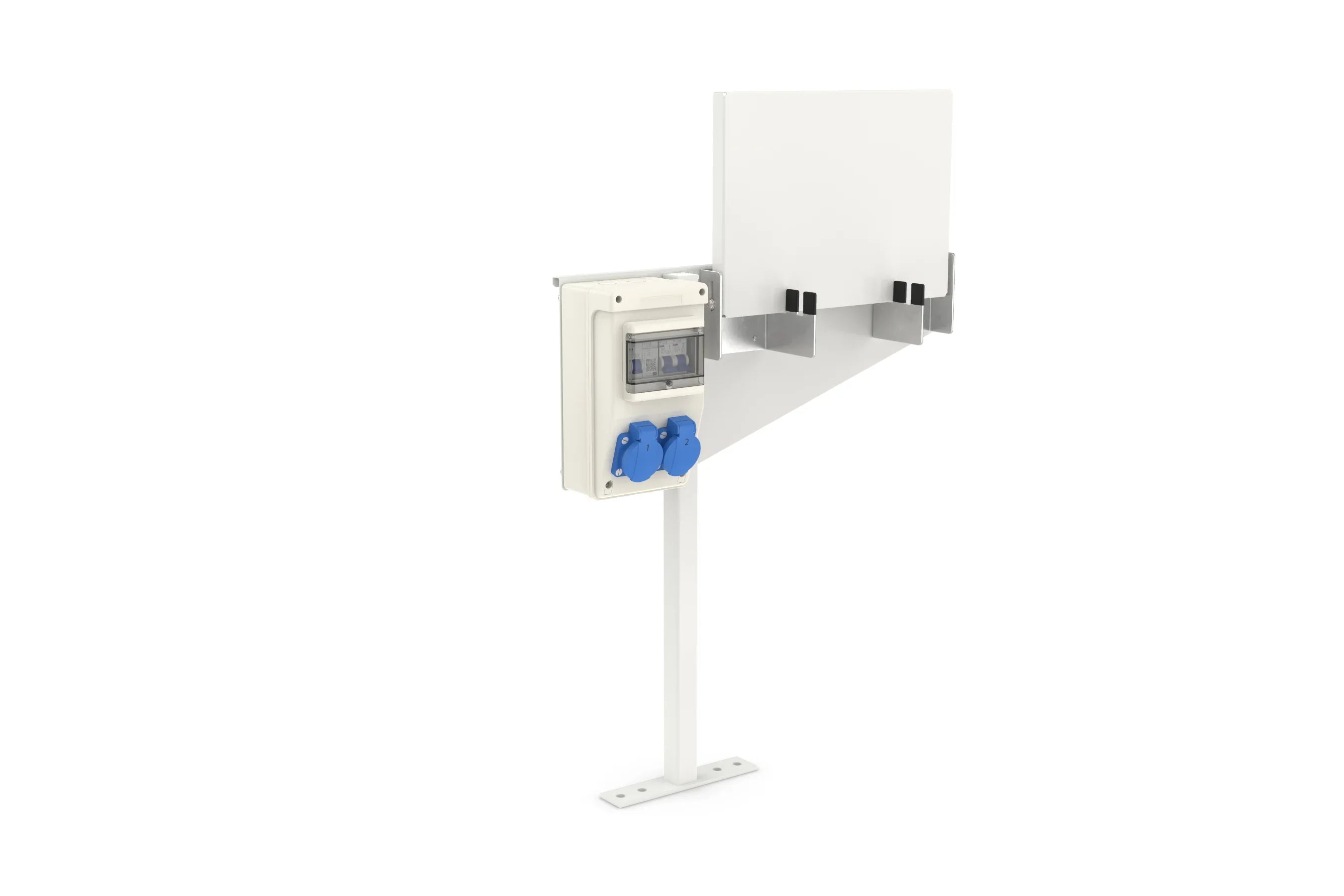 E-Bike Ladevorrichtung aus Metall mit Steckdosen und Halterungen, freistehend