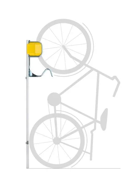 Vertikale Fahrrad Wandhalterung mit gelbem Gehäuse für platzsparende Aufbewahrung