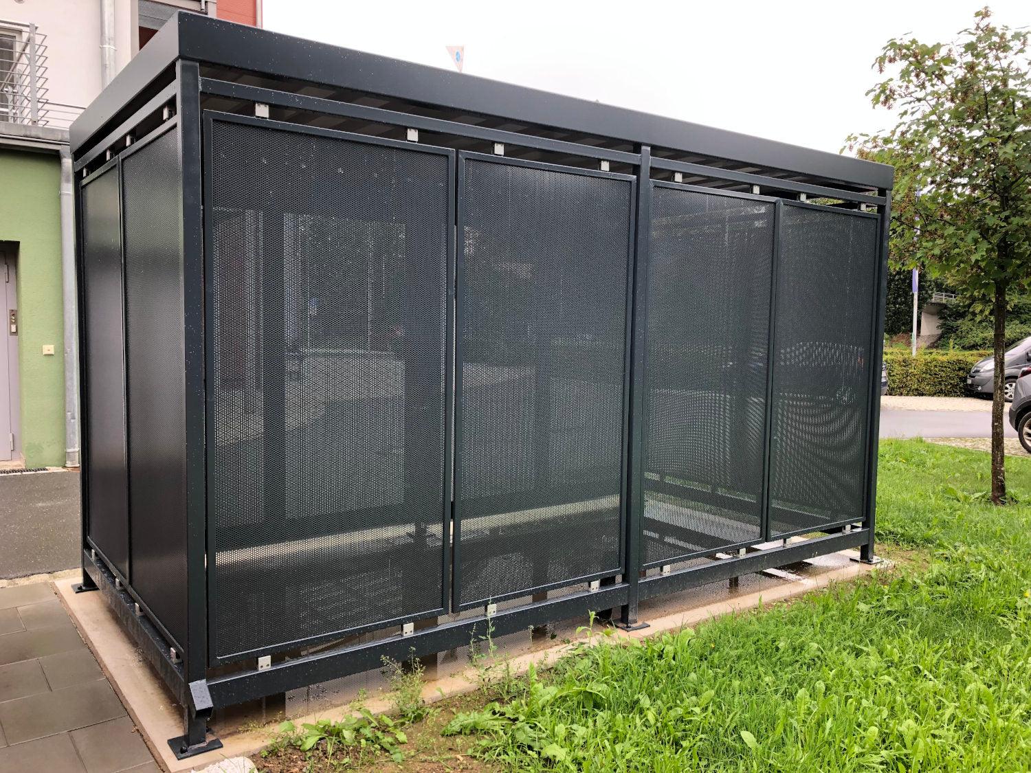 Moderne Fahrradhaus Überdachung aus Metall, wetterfest, freistehend im Außenbereich