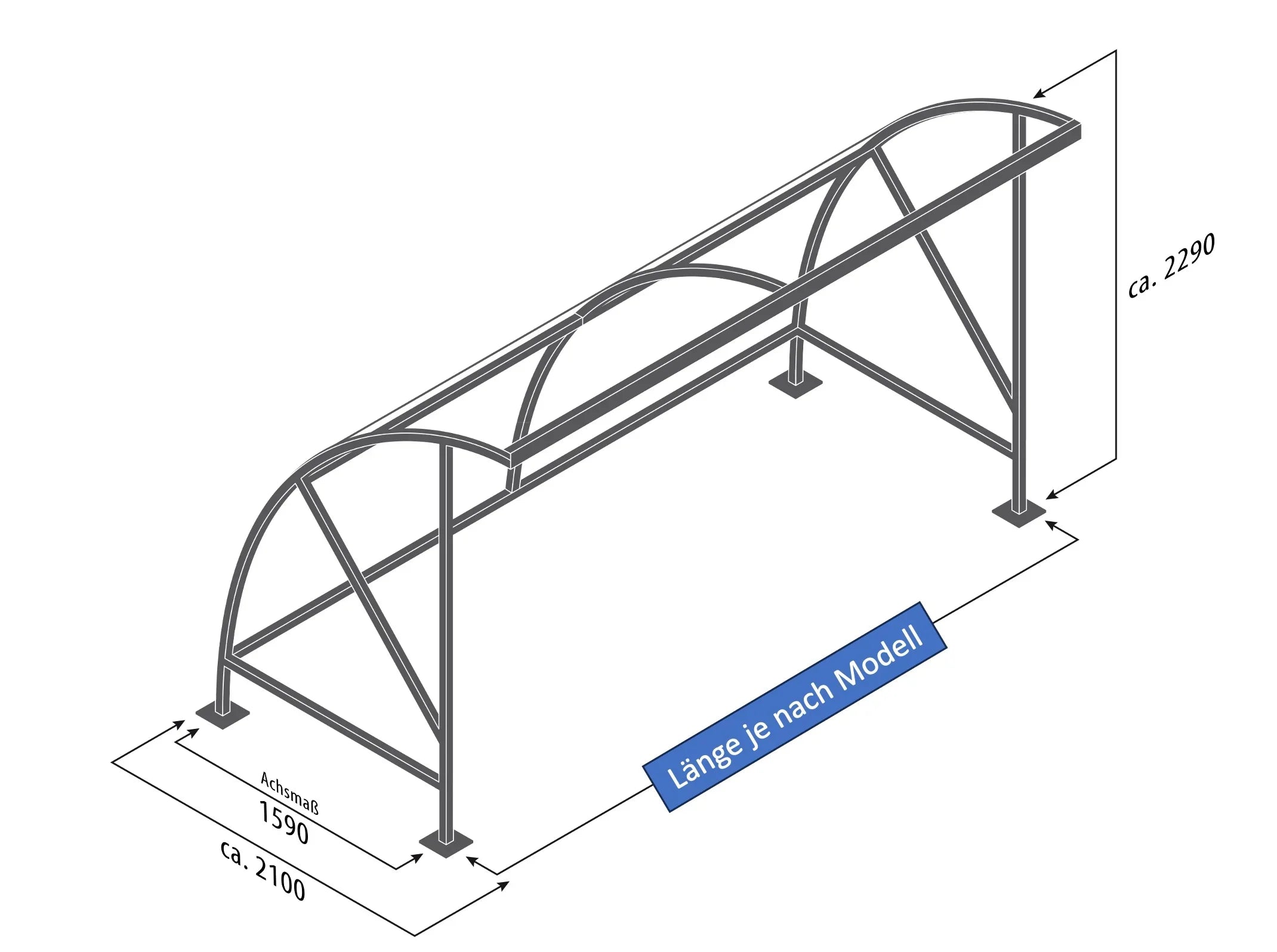Fahrradunterstand aus Metall mit angegebenen Maßen, freistehend und modern gestaltet