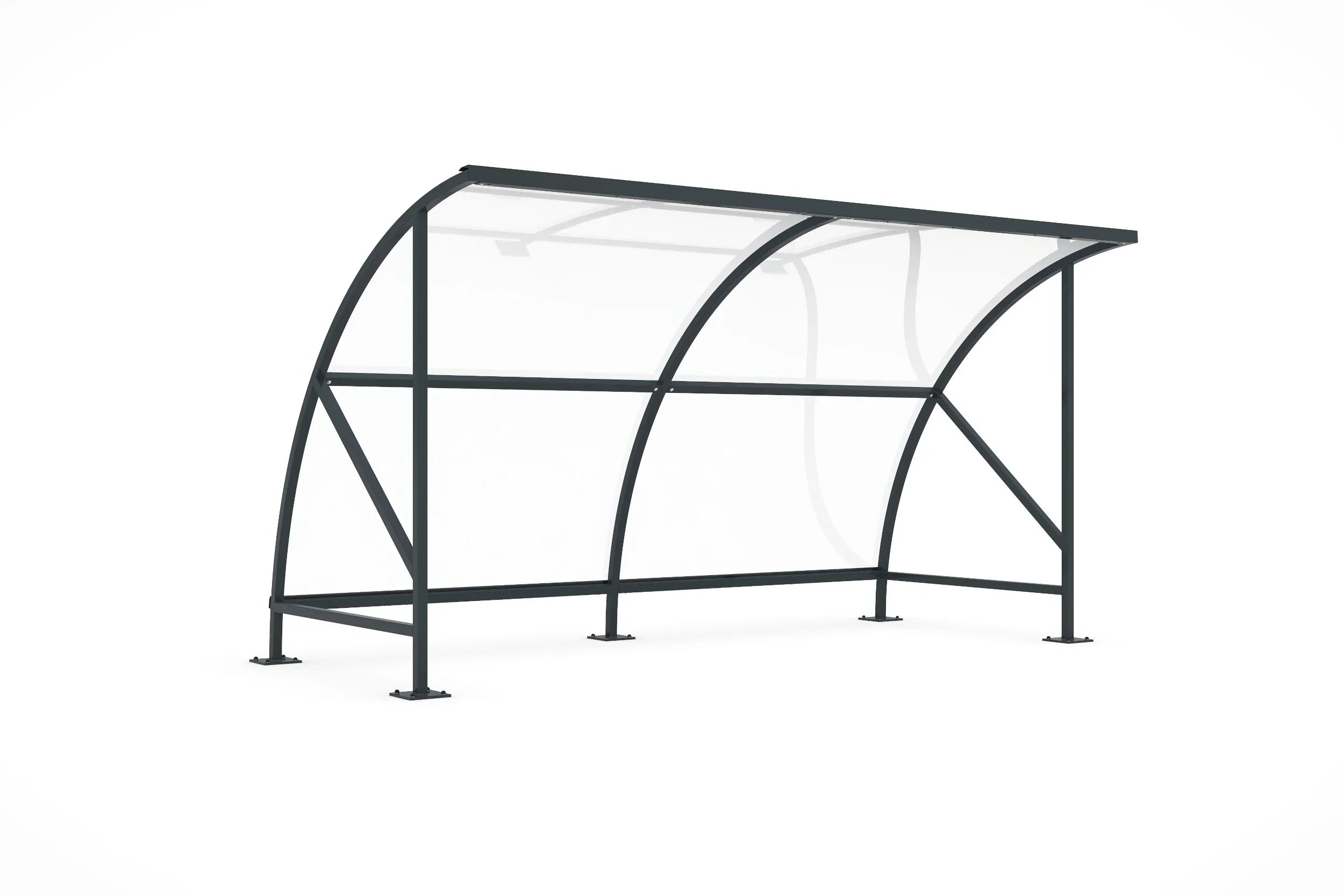 Moderner Fahrradunterstand aus Metall mit gewölbtem Dach, freistehend, RAL7016.