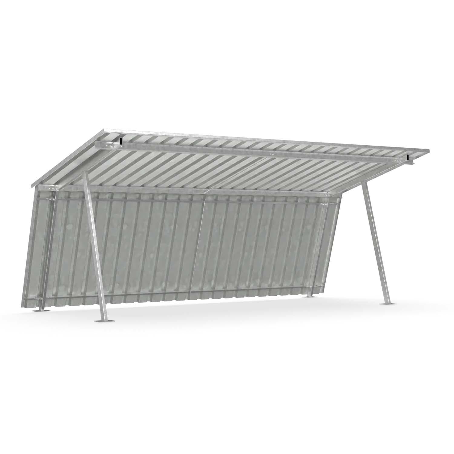 Fahrradunterstand BASIC Grundeinheit, Stahl feuerverzinkt, Dach und Rückwand aus Trapezblech, 5180 mm breit, zum Aufdübeln
