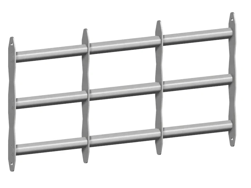 Ausziehbares Fenstergitter aus Metall mit drei Querstreben, silberfarben, für Fenstersicherheit