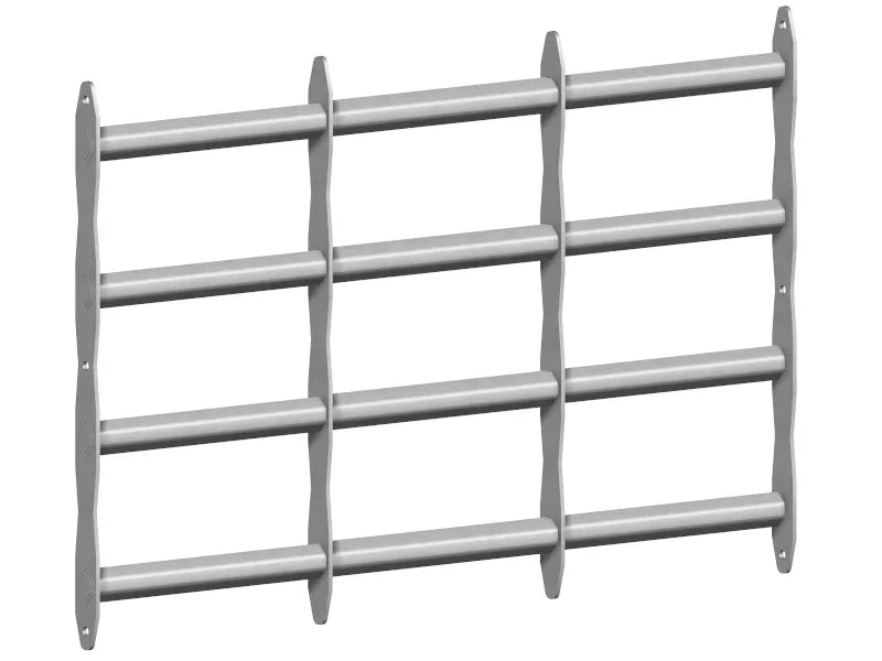 Verstellbares Fenstergitter aus Metall, silberfarben, mit neun Querstreben, Wandmontage