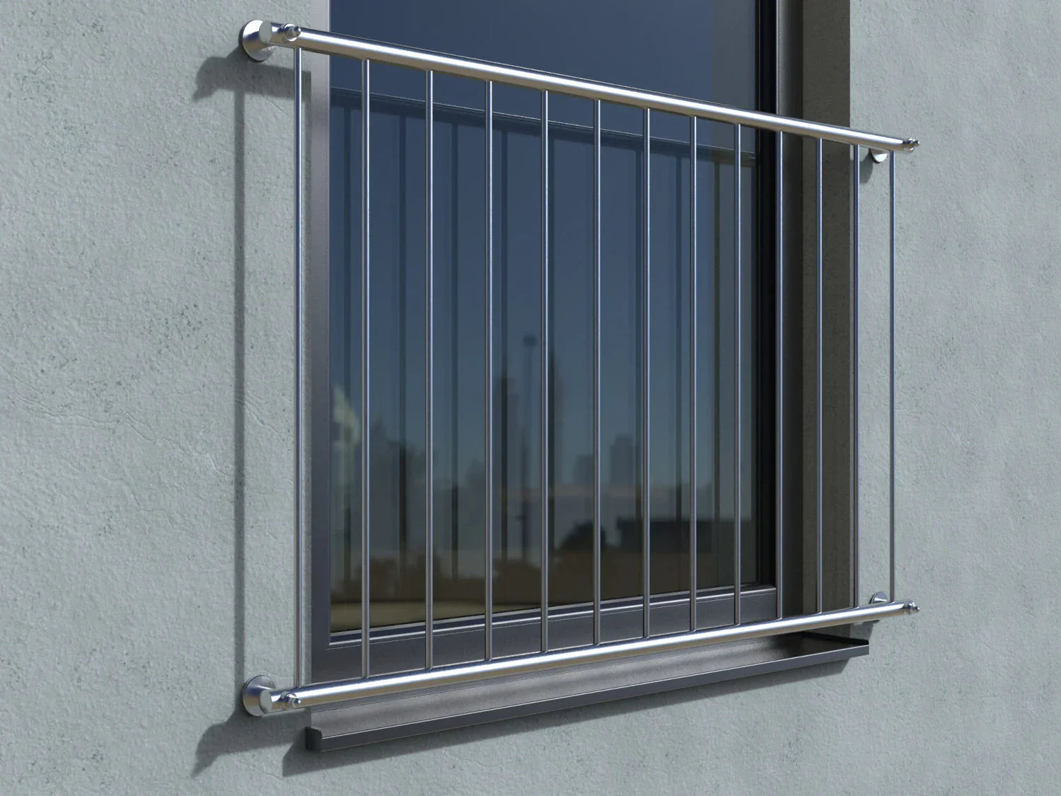 Fenstergitter Edelstahl für französischen Balkon an Fenster montiert, modern, sicher