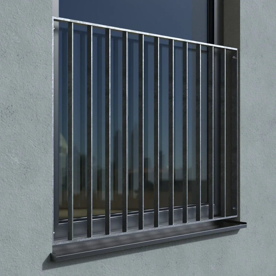 Französischer Balkon Marseille verzinkt Laibung real