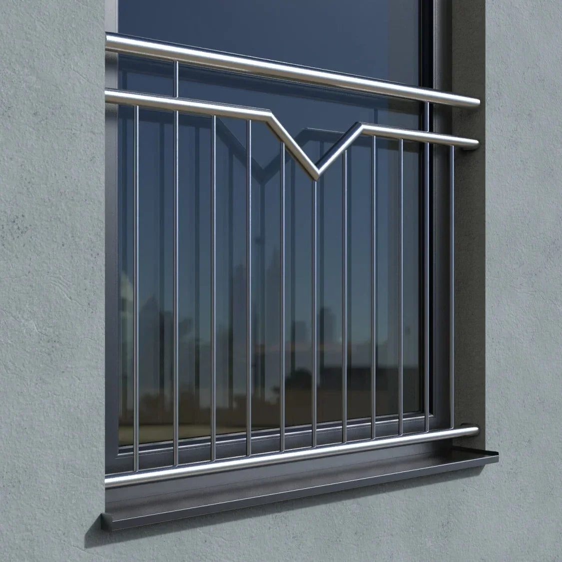 Edelstahl Fenstergitter französischer Balkon modern an Fensterlaibung montiert