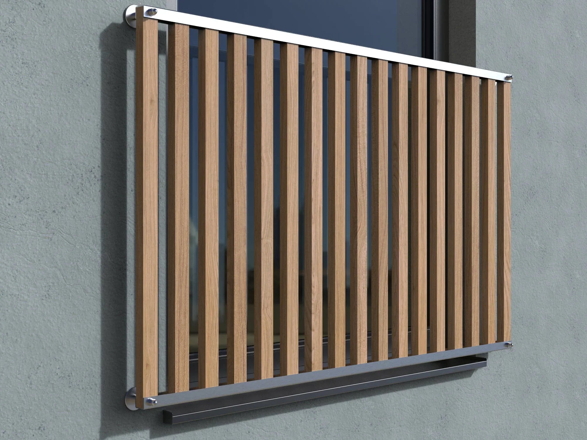 Französischer Balkon Holz & Edelstahl - vertikale Anordnung vorgesetzt real