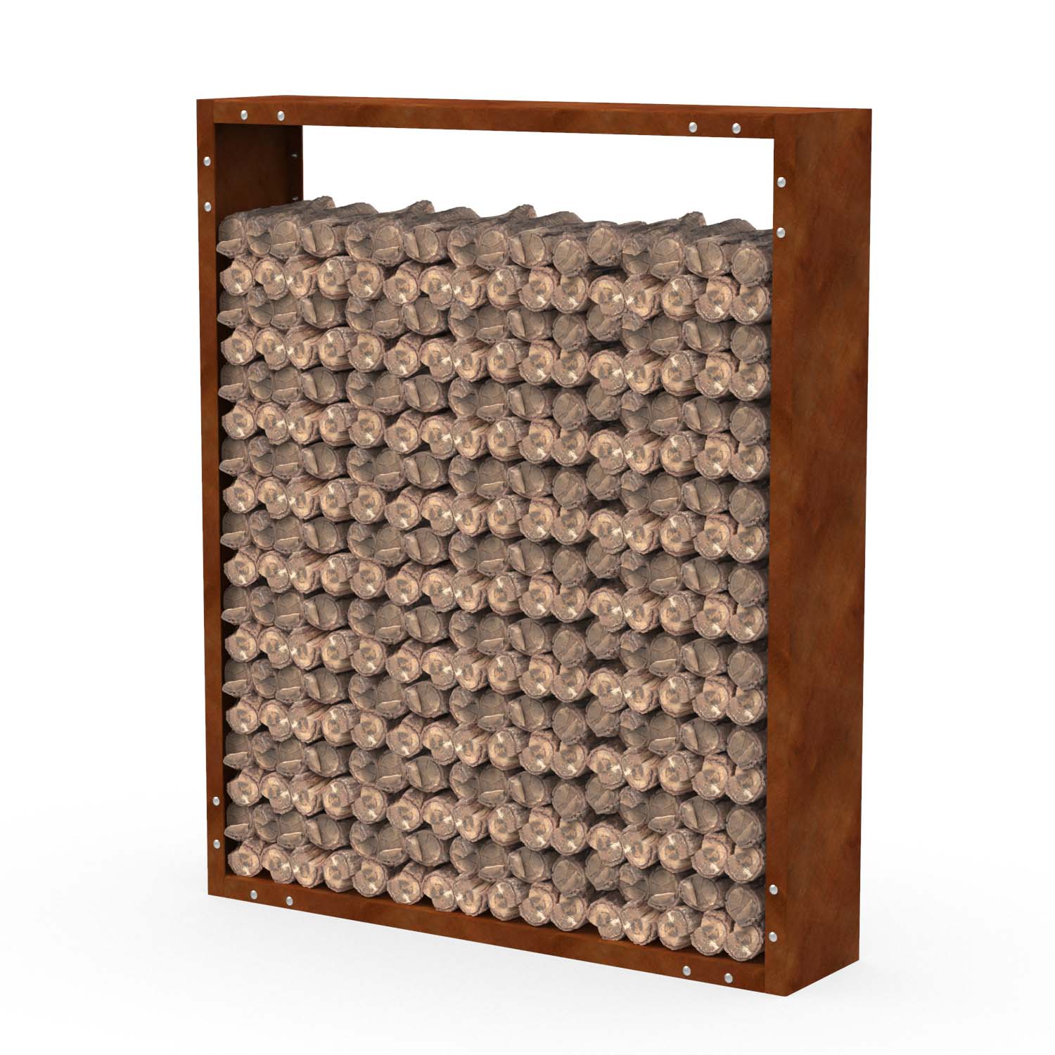 Großes Kaminholzregal Holzlager VESTA XL aus Cortenstahl, 150 x 33 x 180 cm – freistehendes XL-Brennholzregal für Garten und Terrasse, Made in Germany