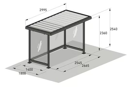 Überdachung Wartehalle Modell Oslo - für Fahrräder, Raucher, Wartebereiche