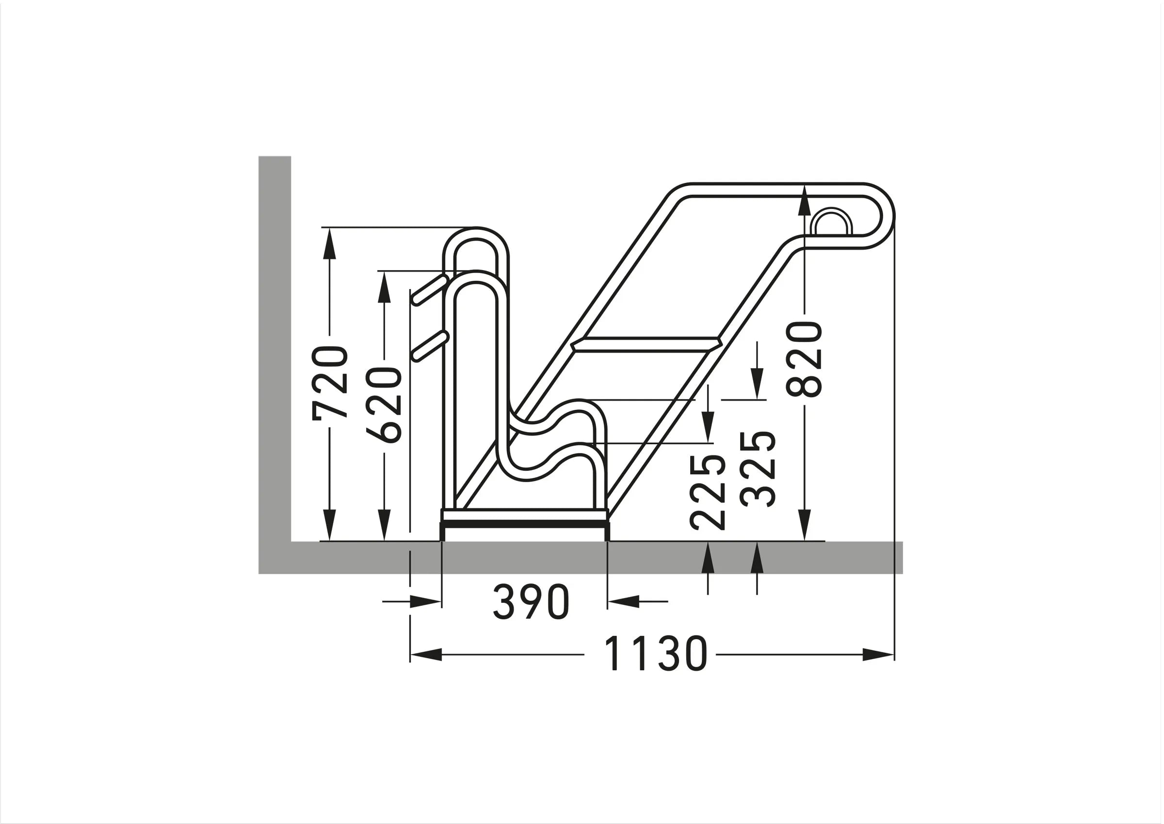 Seitenansicht Masszeichnung Fahrradständer mit Maßangaben für Metallbau, Skizze