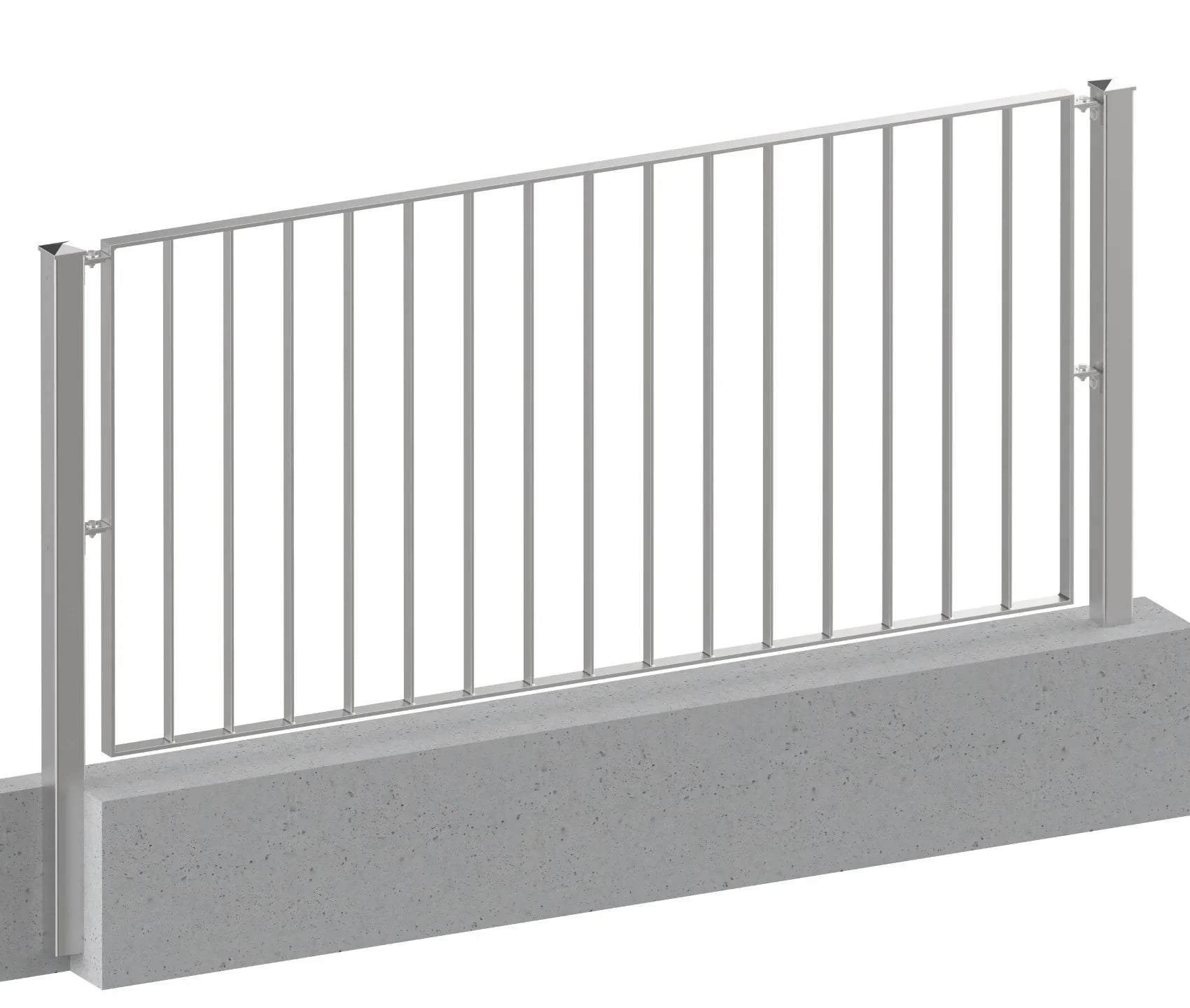 Edelstahl Zaun Geländer mit Pfosten auf Betonsockel, modernes Metall-Geländer