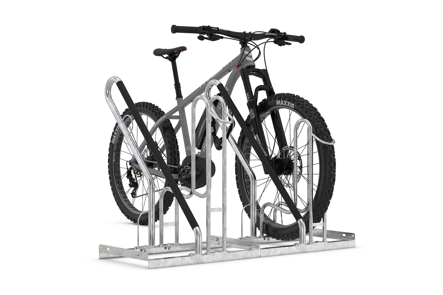 Stabiler Fahrradständer aus Metall mit Mountainbike, Fahrradparksystem für breite Reifen