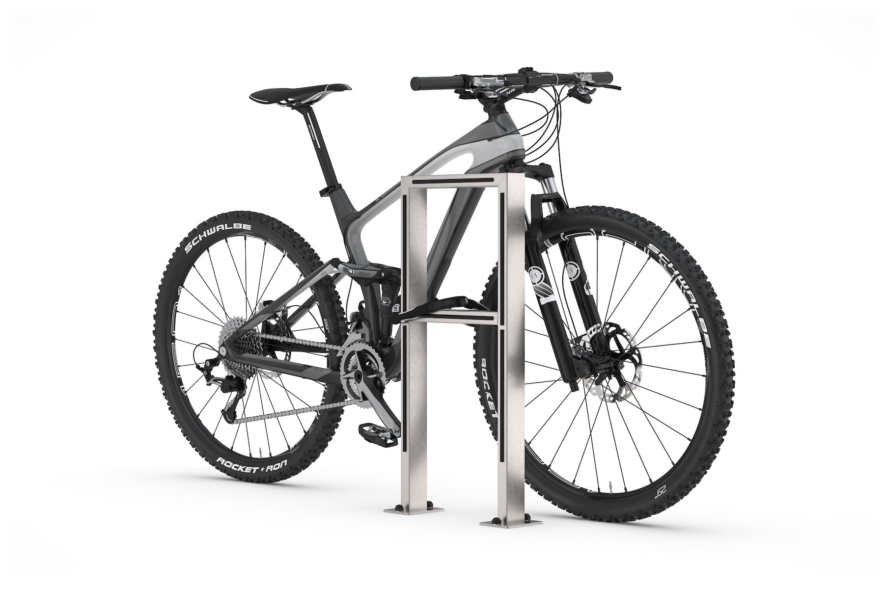 Modernes Fahrrad an Edelstahl-Fahrradständer, stabil, für Außenbereich, Metallbau