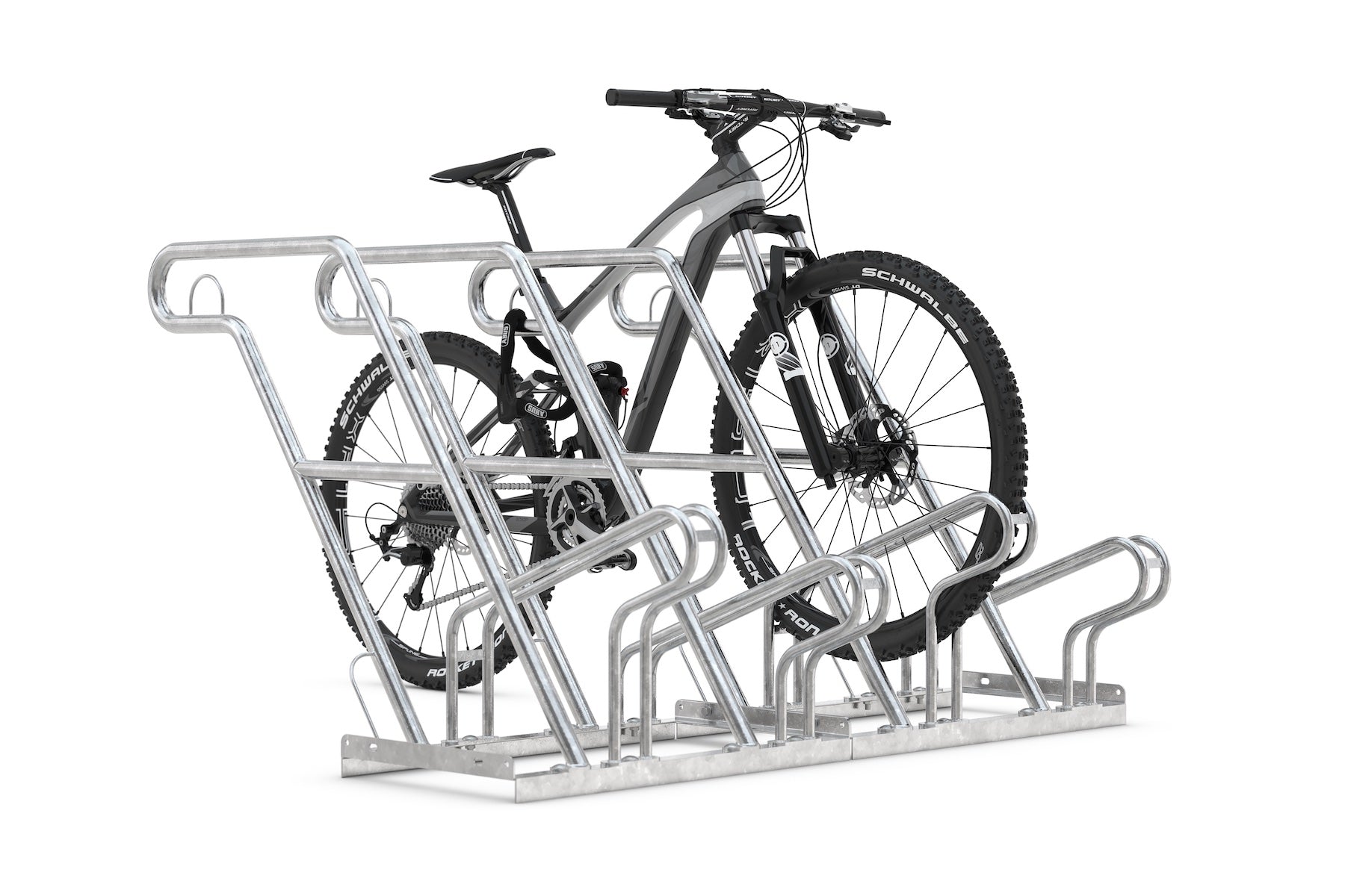 Fahrradparksystem aus Metall mit geparktem Mountainbike, robust und verzinkt