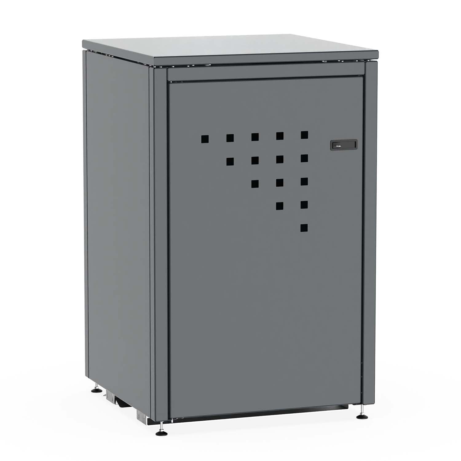 Mülltonnenbox BINBOX für 1 Mülltonne in Anthrazitgrau (RAL 7016), Stahl farbbeschichtet, abschließbar mit Flügeltür – Bausatz, Made in Germany