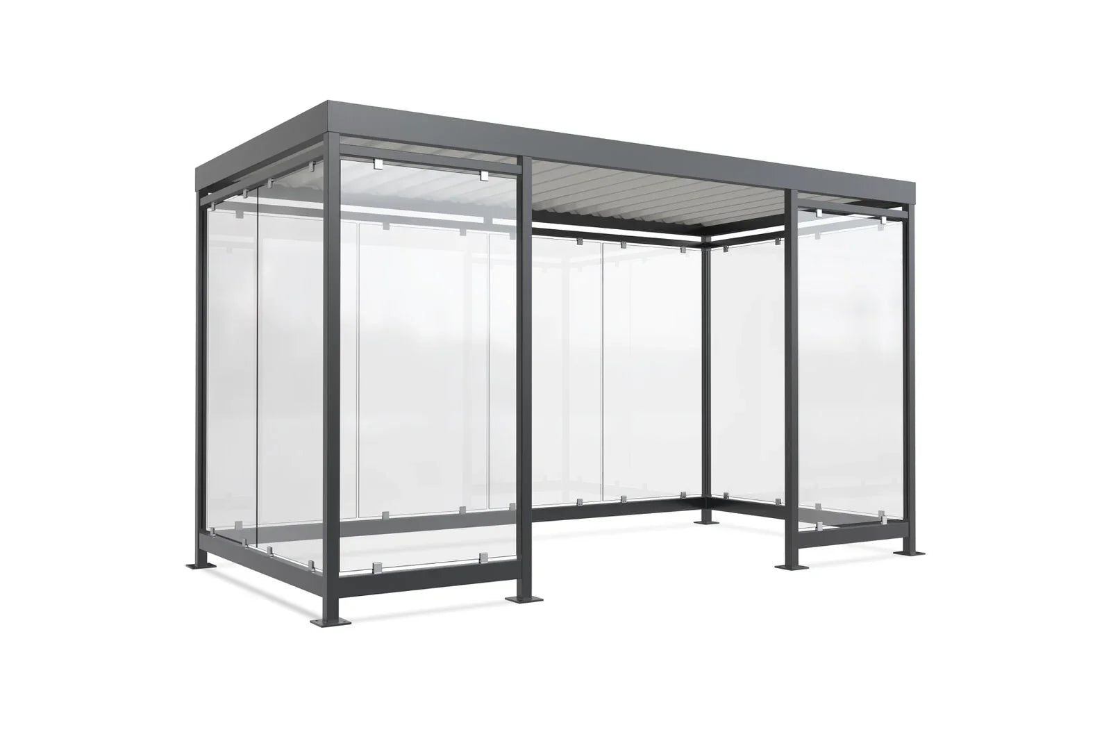 Moderne Überdachung aus Metall und Glas, ideal als Raucherunterstand oder Fahrradunterstand