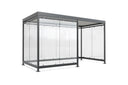 Robuster Raucherunterstand aus Metall und Glas, freistehend, moderner Wetterschutz.