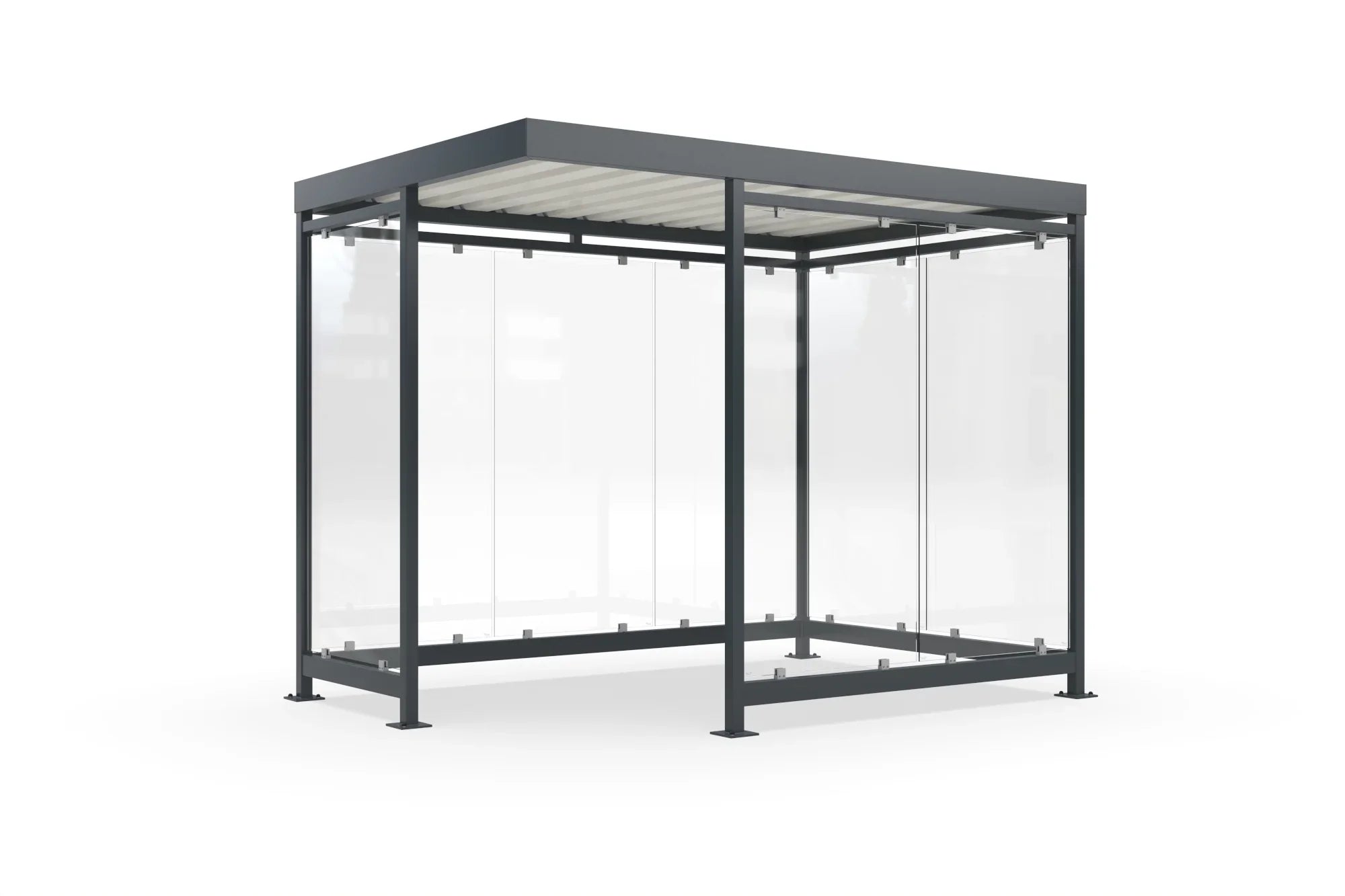 Raucherüberdachung aus Metall und Glas, modern, freistehend, mit Flachdach