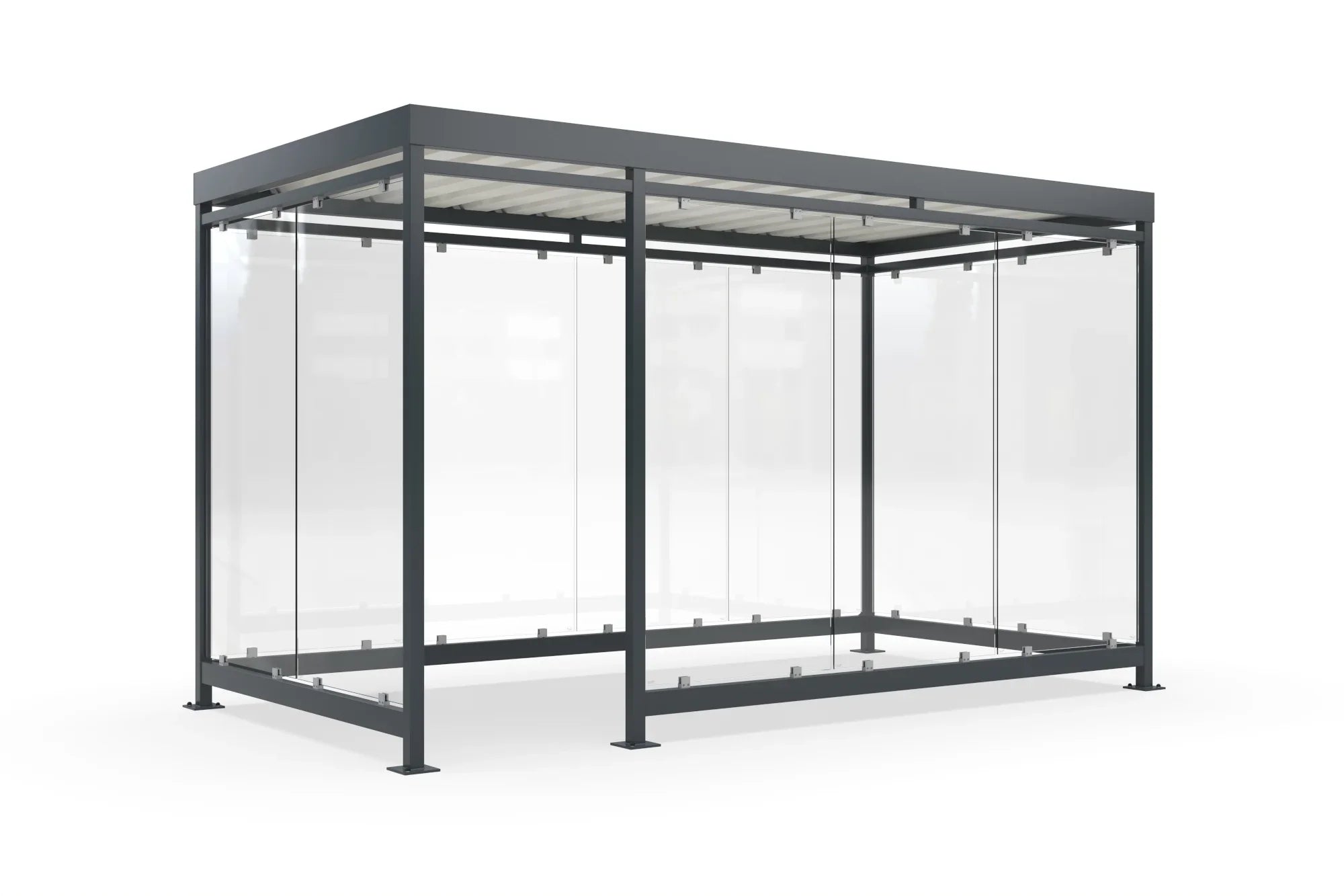 Raucherunterstand aus Metall mit Glaswänden, wetterfeste Überdachung für Außenbereich