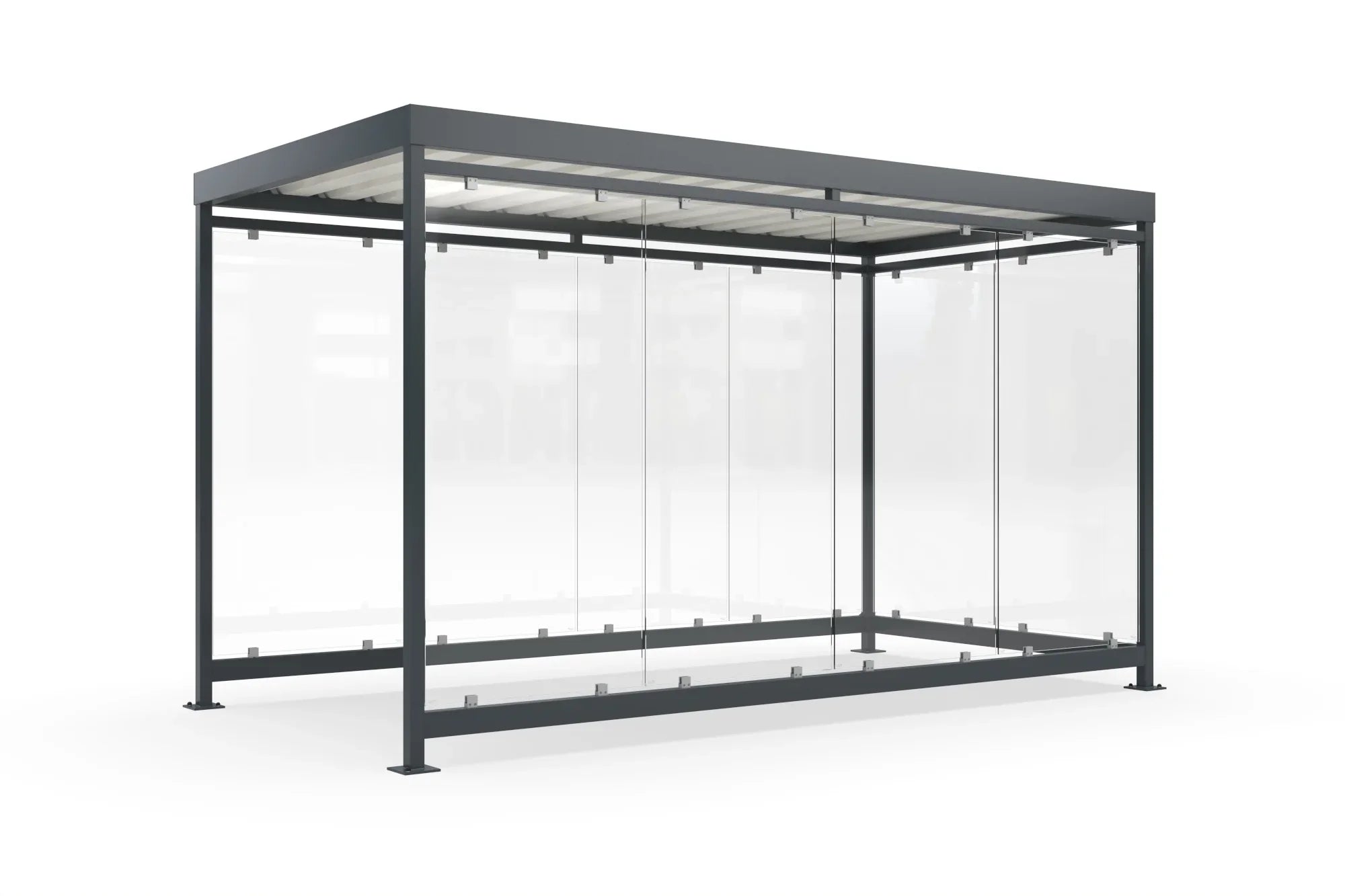 Moderne Raucherüberdachung aus Metall und Glas, freistehend, für Außenbereiche