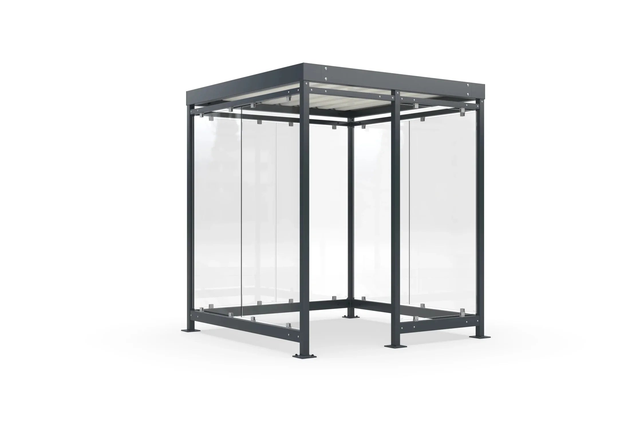 Raucherüberdachung Bausatz aus Metall und Glas, modern, freistehend, quadratisch