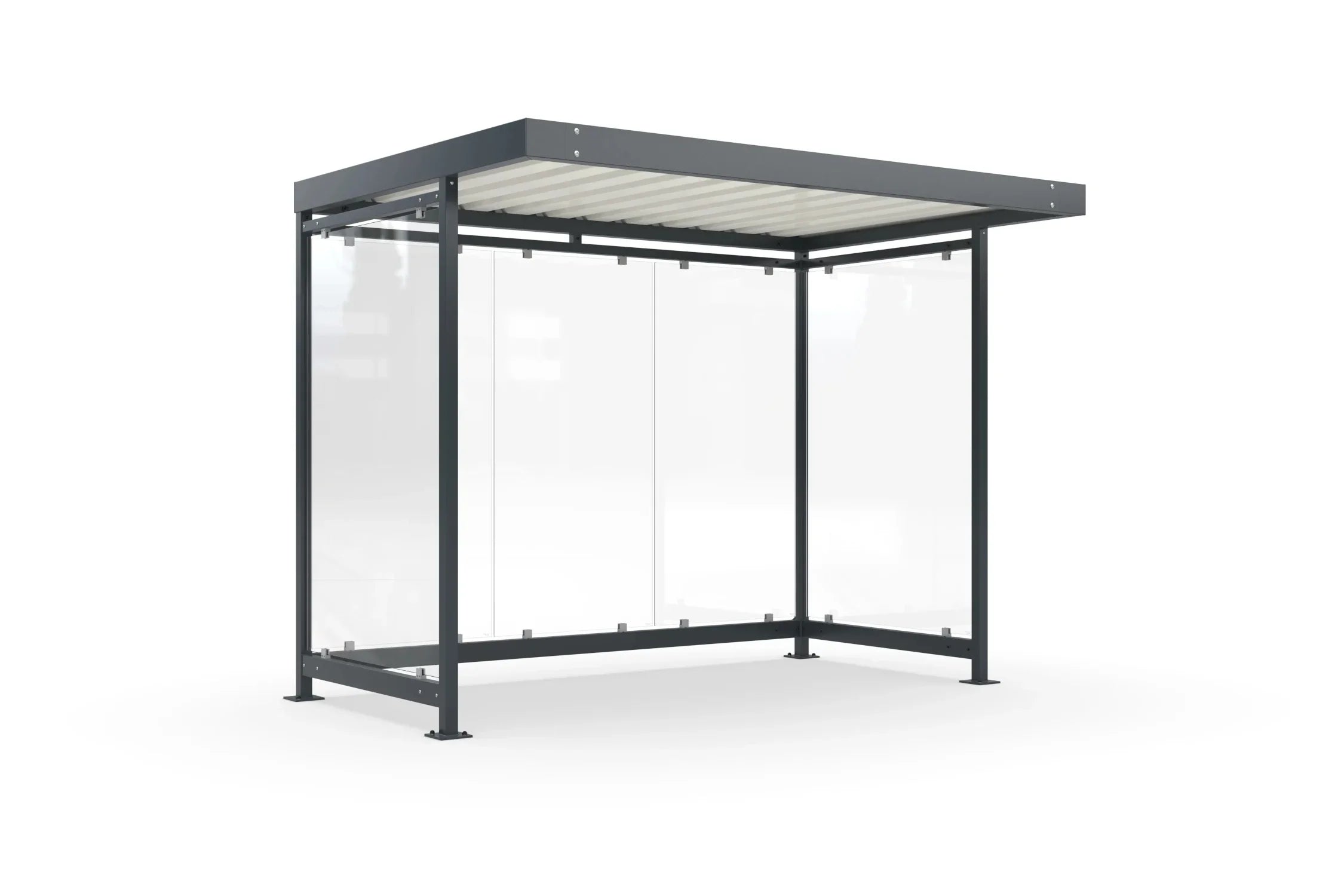 Raucherüberdachung Bausatz aus Metall mit Flachdach und Glaswänden, modern, freistehend