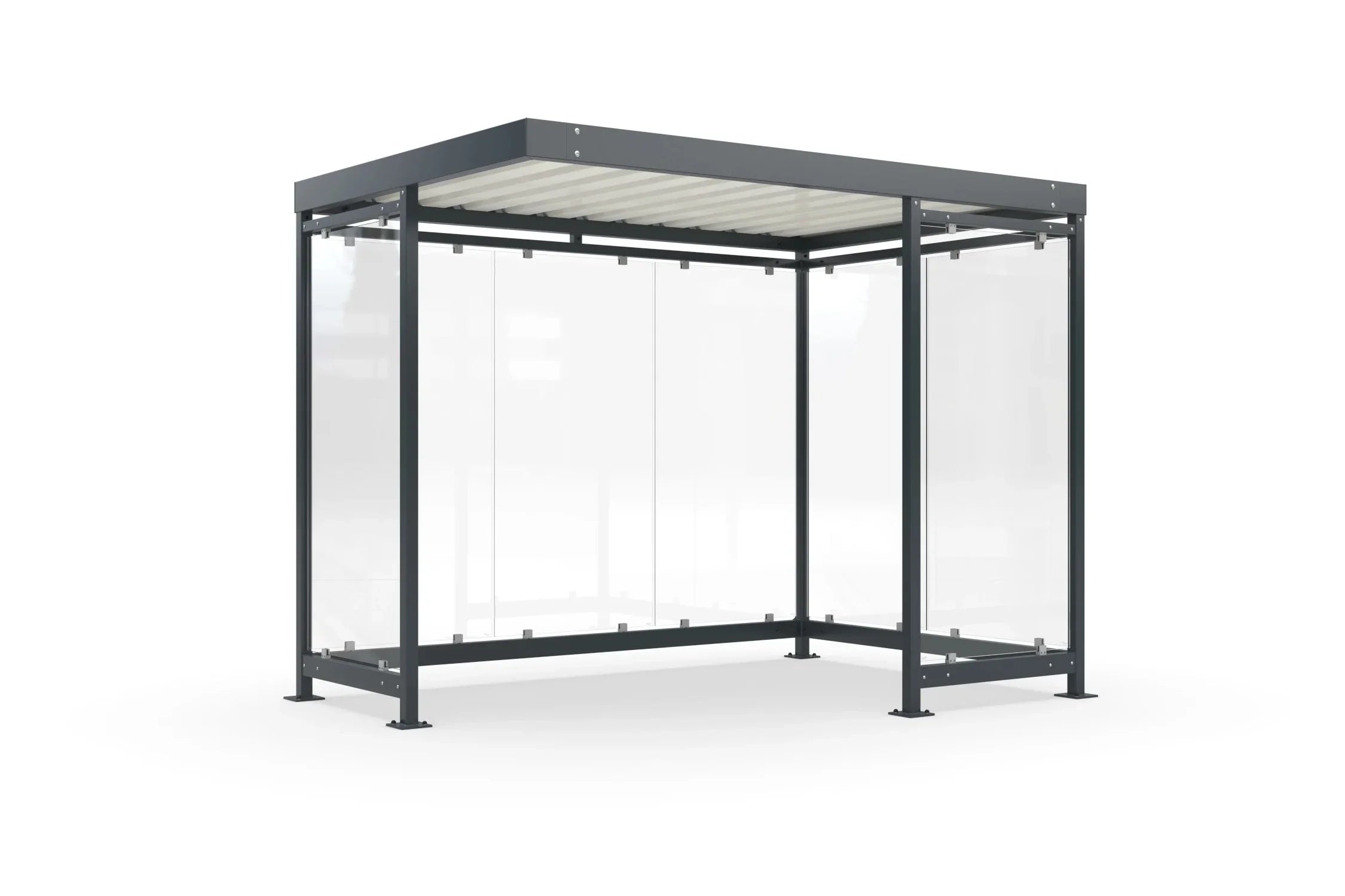 Raucherunterstand Bausatz mit Flachdach, Metallgestell und Glaswänden, modern, wetterfest