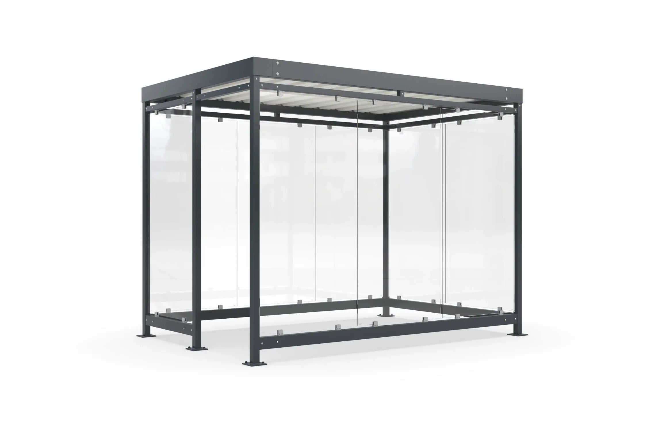 Moderne Raucherunterstand Bausatz mit Glaswänden und Metallrahmen für Außenbereich