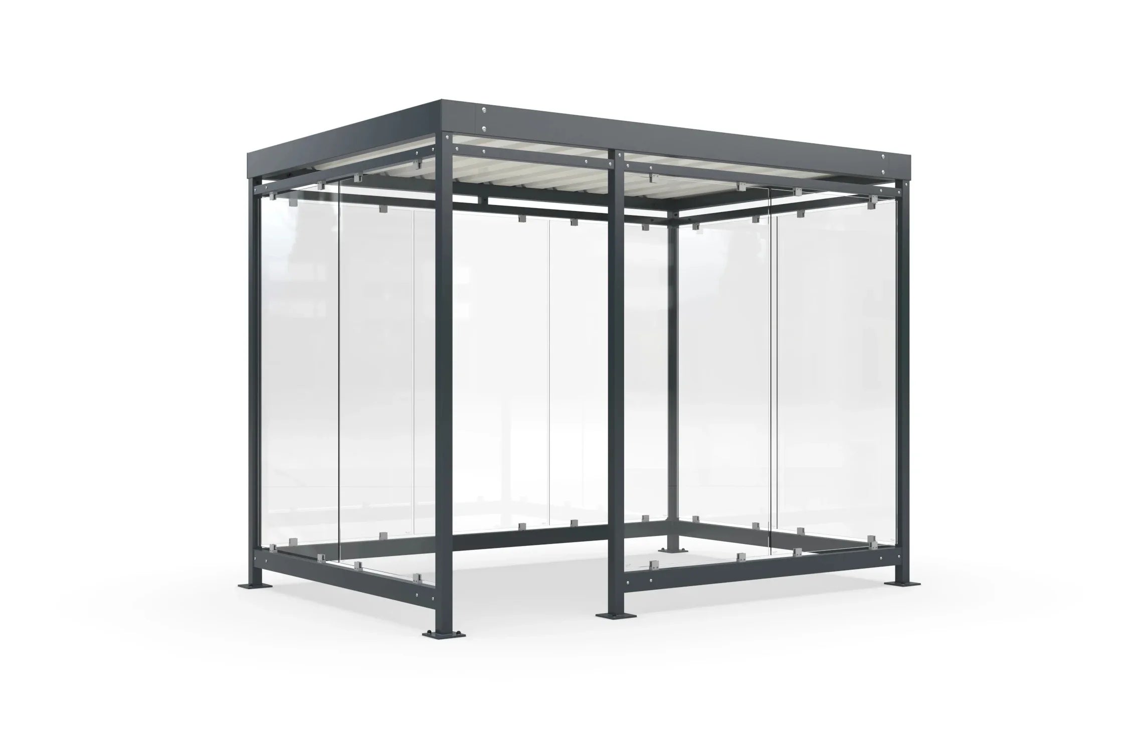 Moderne Raucherüberdachung Bausatz mit Glaswänden und Flachdach, freistehend