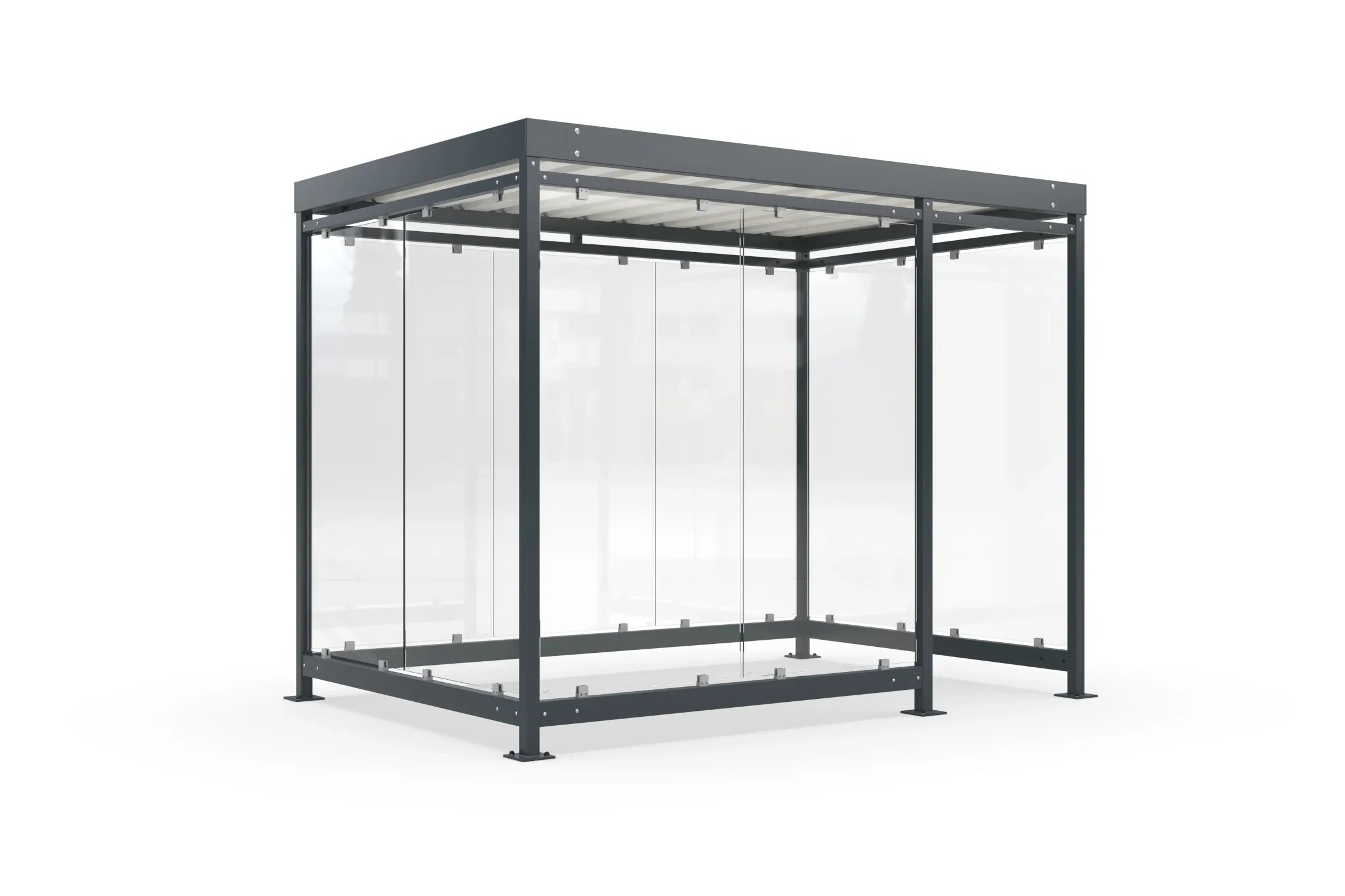 Raucherunterstand Bausatz aus Metall mit Glaswänden, quadratische Überdachung, modern