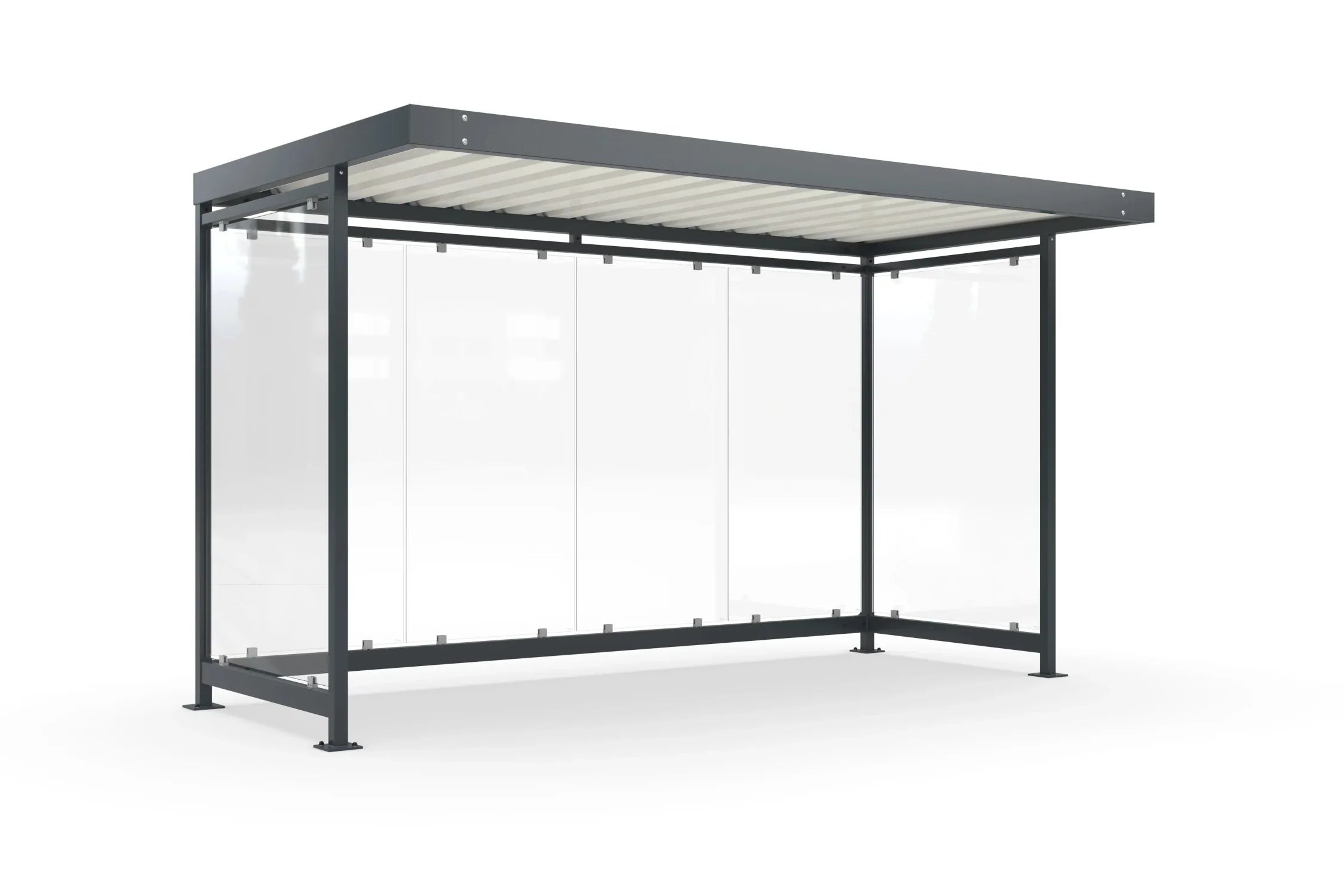 Raucherüberdachung Bausatz aus Metall mit Glaswänden und Flachdach freistehend