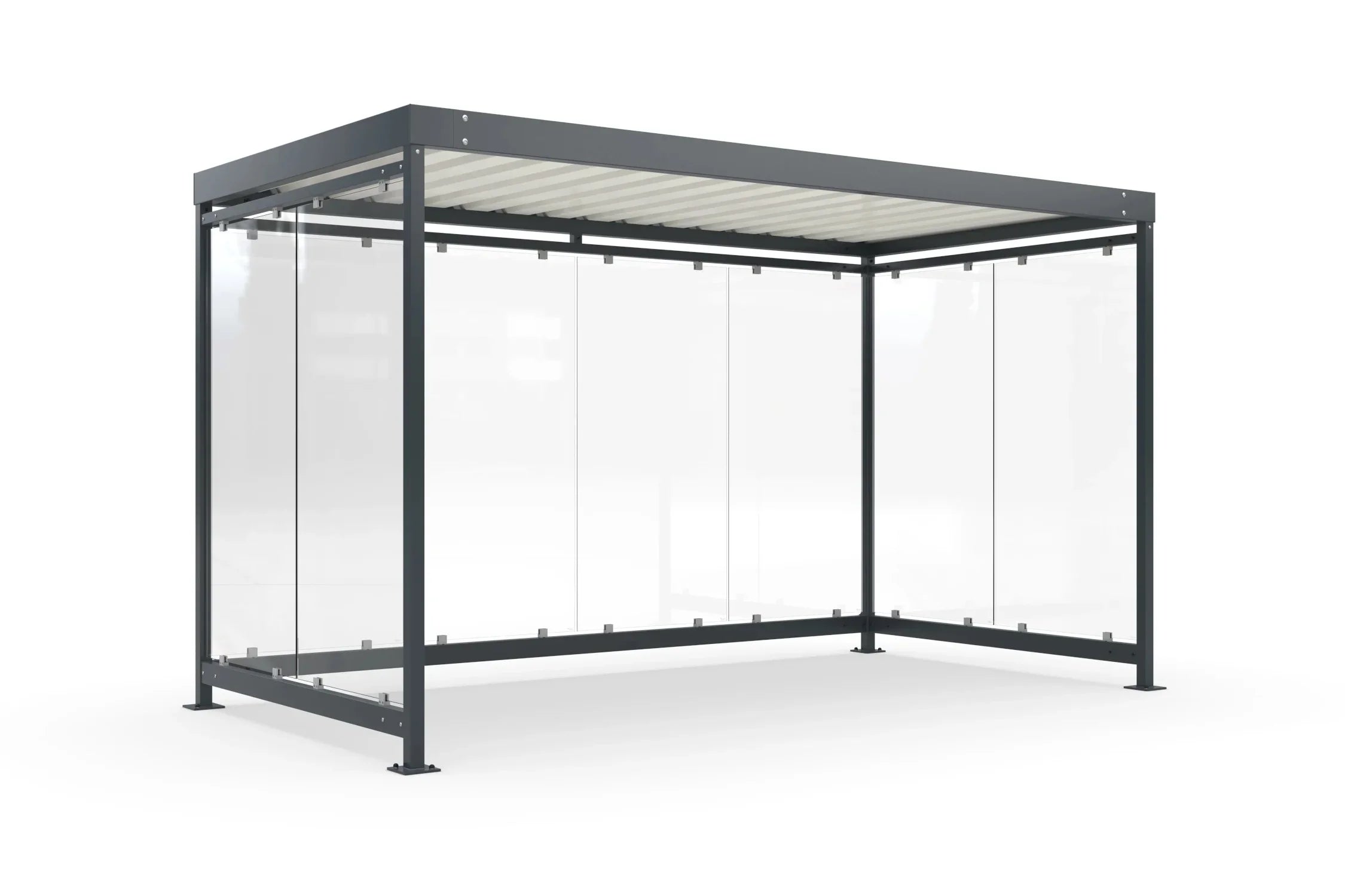 Raucherüberdachung Bausatz aus Metall mit Glaswänden, moderne Überdachung für Außenbereich