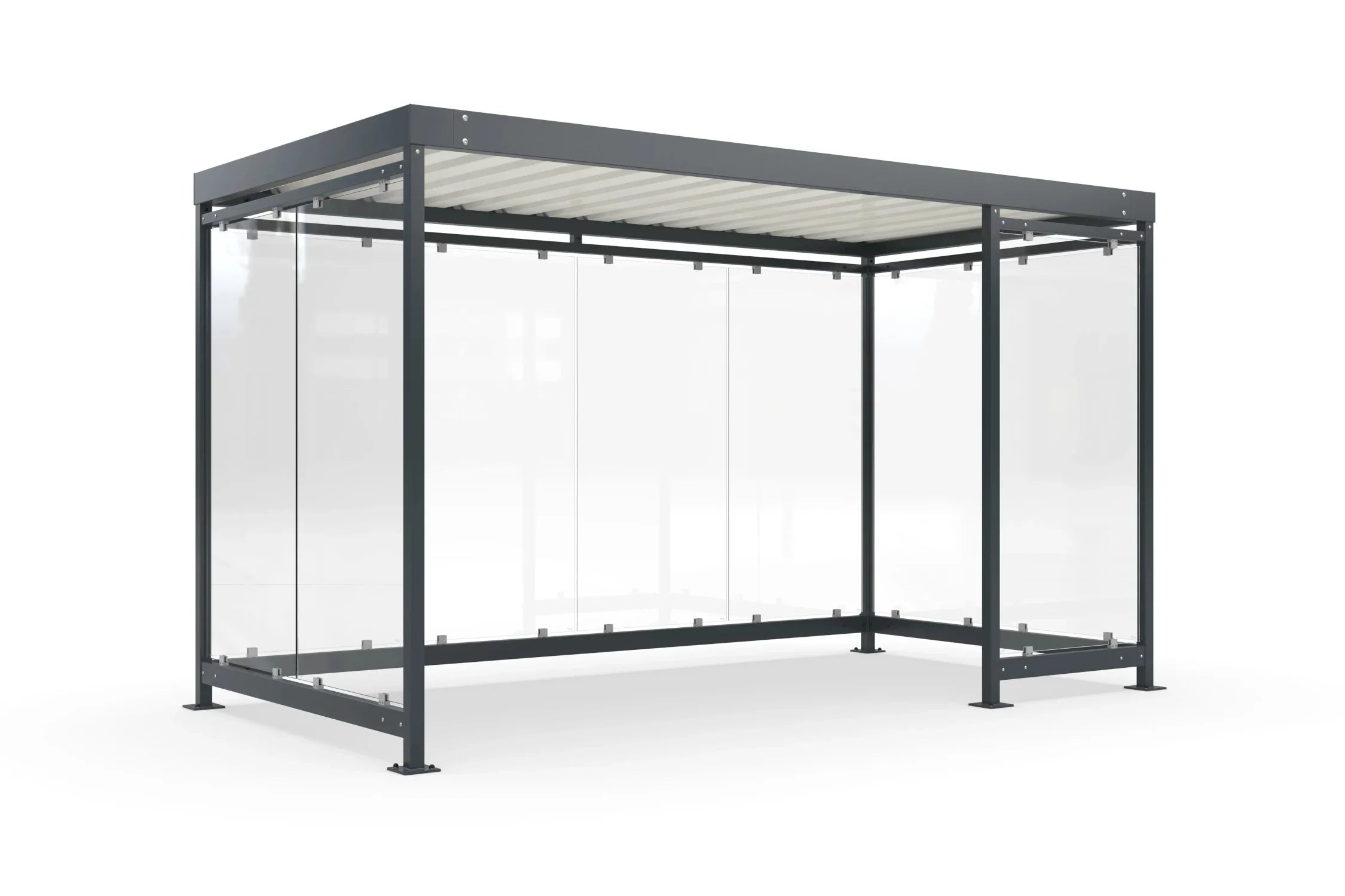 Raucherüberdachung Bausatz mit Glaswänden und Metallrahmen, freistehend, modern