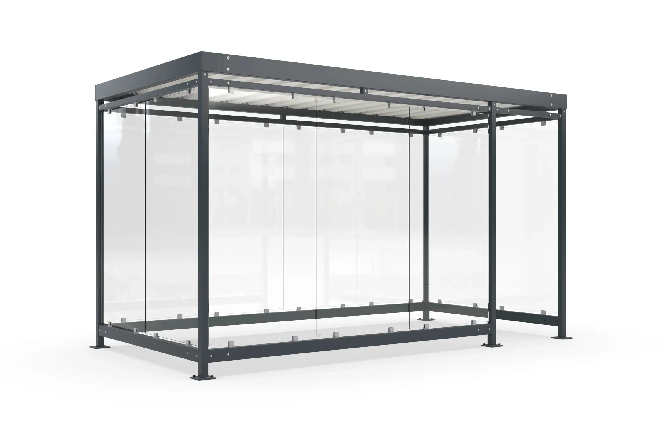 Raucherüberdachung Bausatz aus Metall und Glas mit Flachdach, freistehend