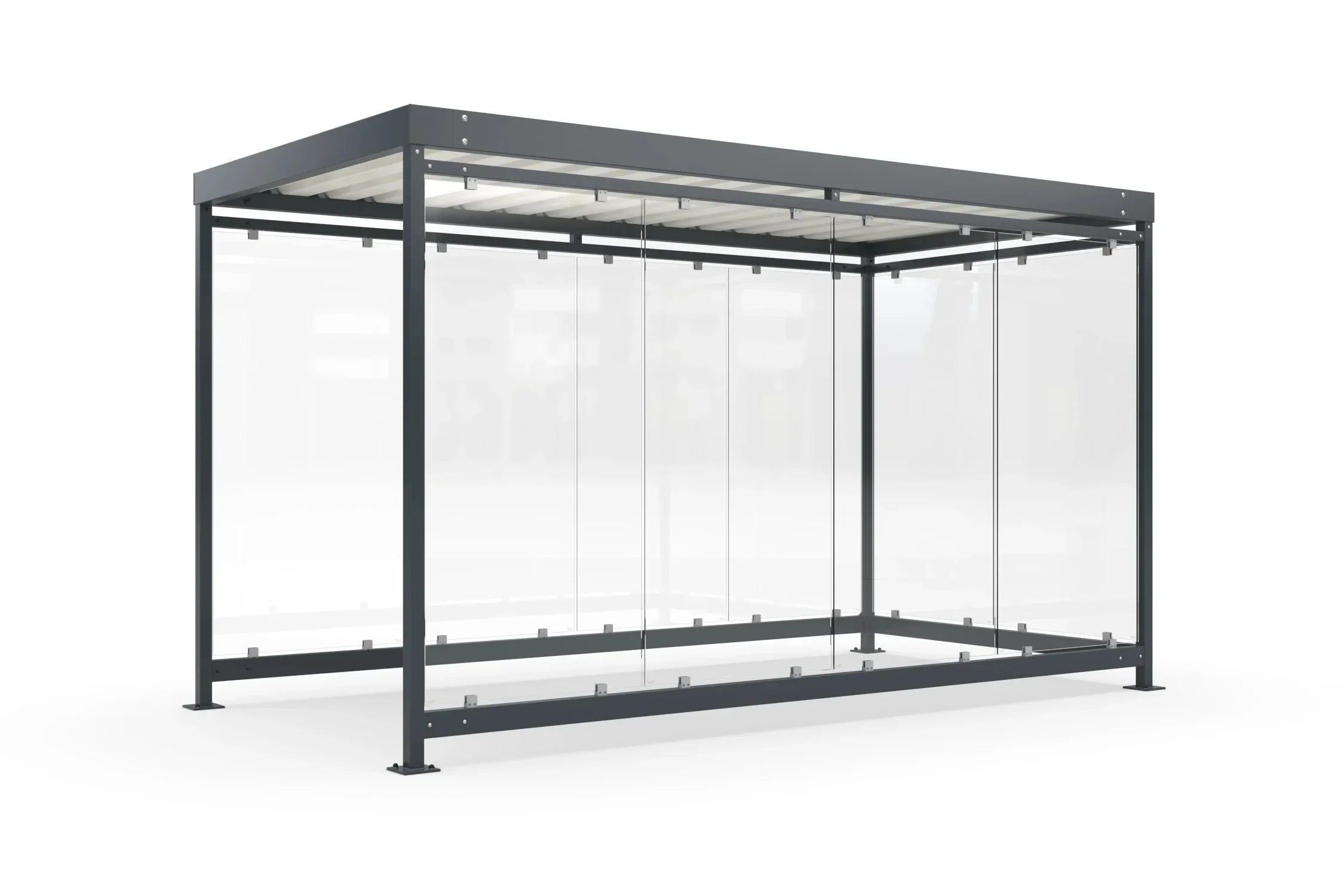 Raucherunterstand Bausatz mit Flachdach aus Metall und Glas, freistehend, modern