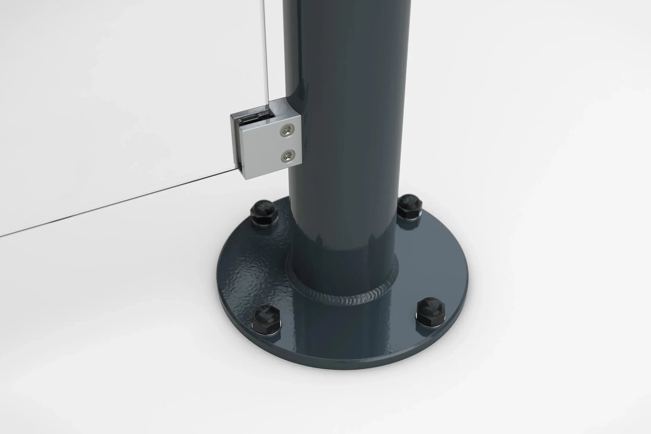 Detailaufnahme einer stabilen Metall-Stütze mit Befestigung, raucherunterstand überdachung