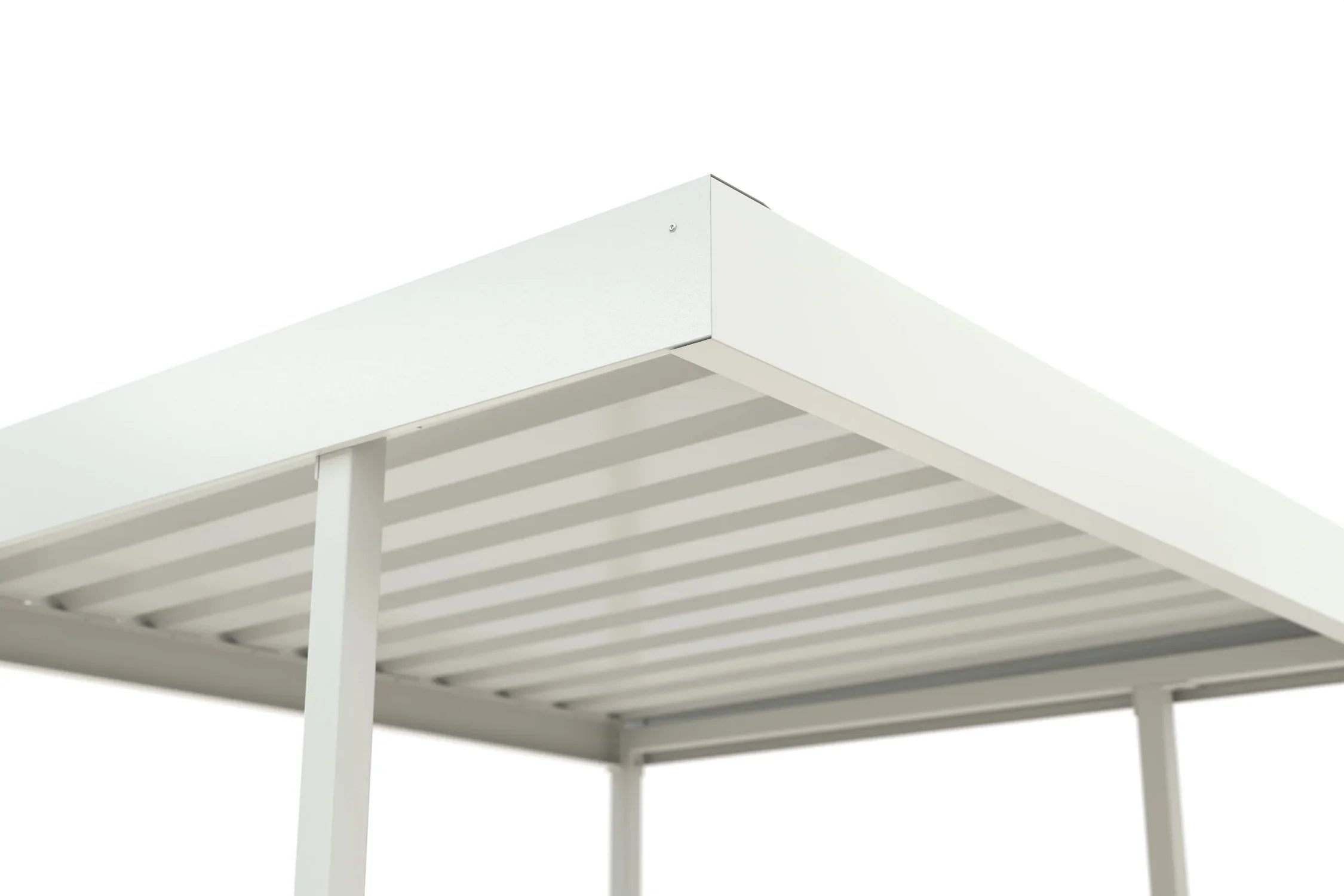 Detail einer modernen Metallüberdachung in RAL 9002, wetterfest, für Außenbereiche