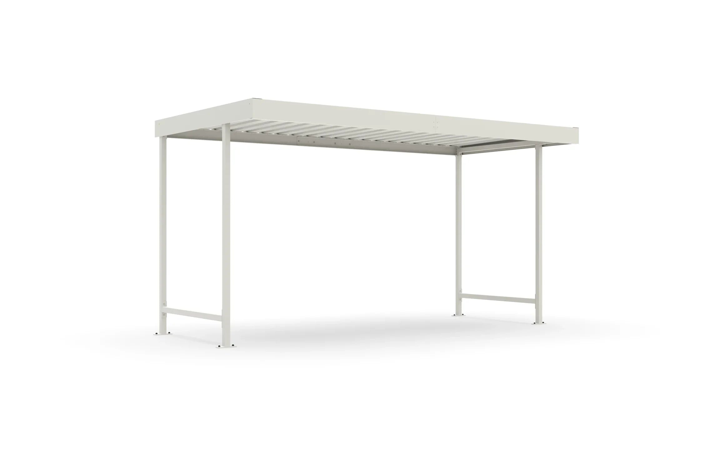 Moderner Raucherunterstand aus Metall, freistehend, mit Flachdach in RAL 9002.