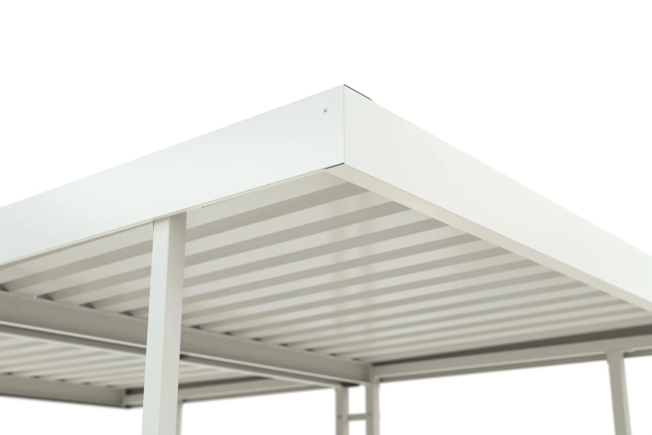 Detailansicht Überdachung aus Metall, pulverbeschichtet RAL 9002, für Raucherunterstand