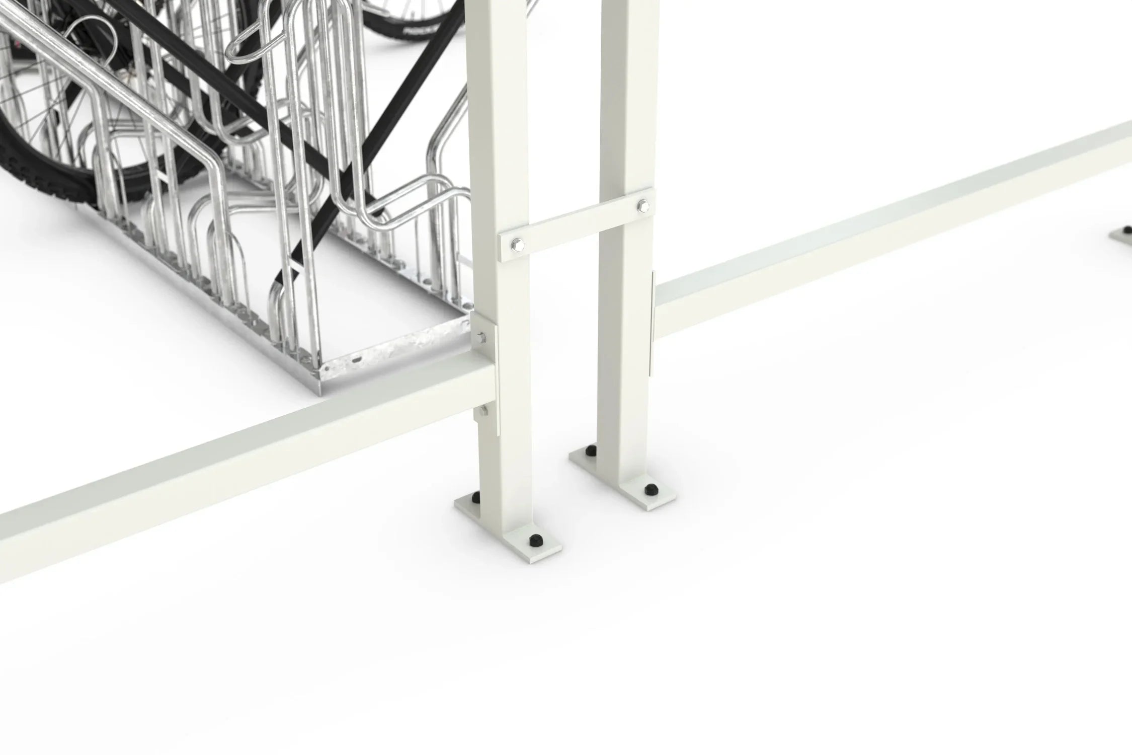 Detailaufnahme rauerunterstand Überdachung Leipzig L44 RAL 9002 mit stabilem Metallrahmen und Fahrradständer