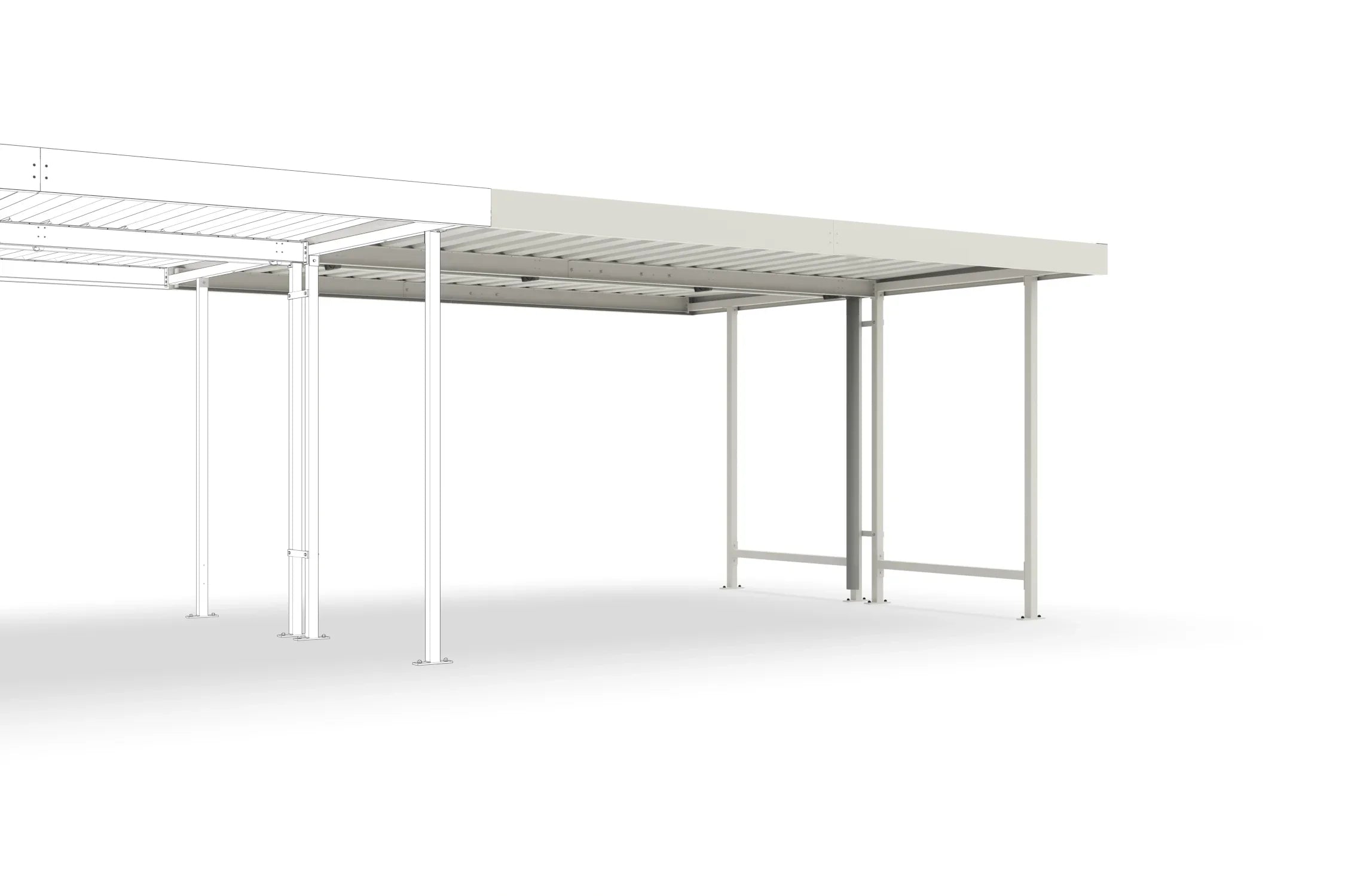 Metall Raucherunterstand mit Flachdach, freistehend, in weiß RAL 9002, Überdachung