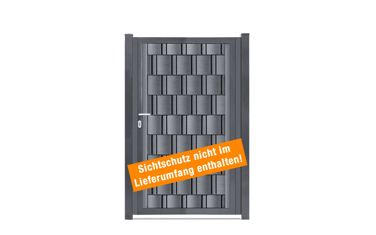 Gartentor VARIO secret mit eingezogenen Sichtschutzstreifen, Hinweis Streifen nicht im Lieferumfang
