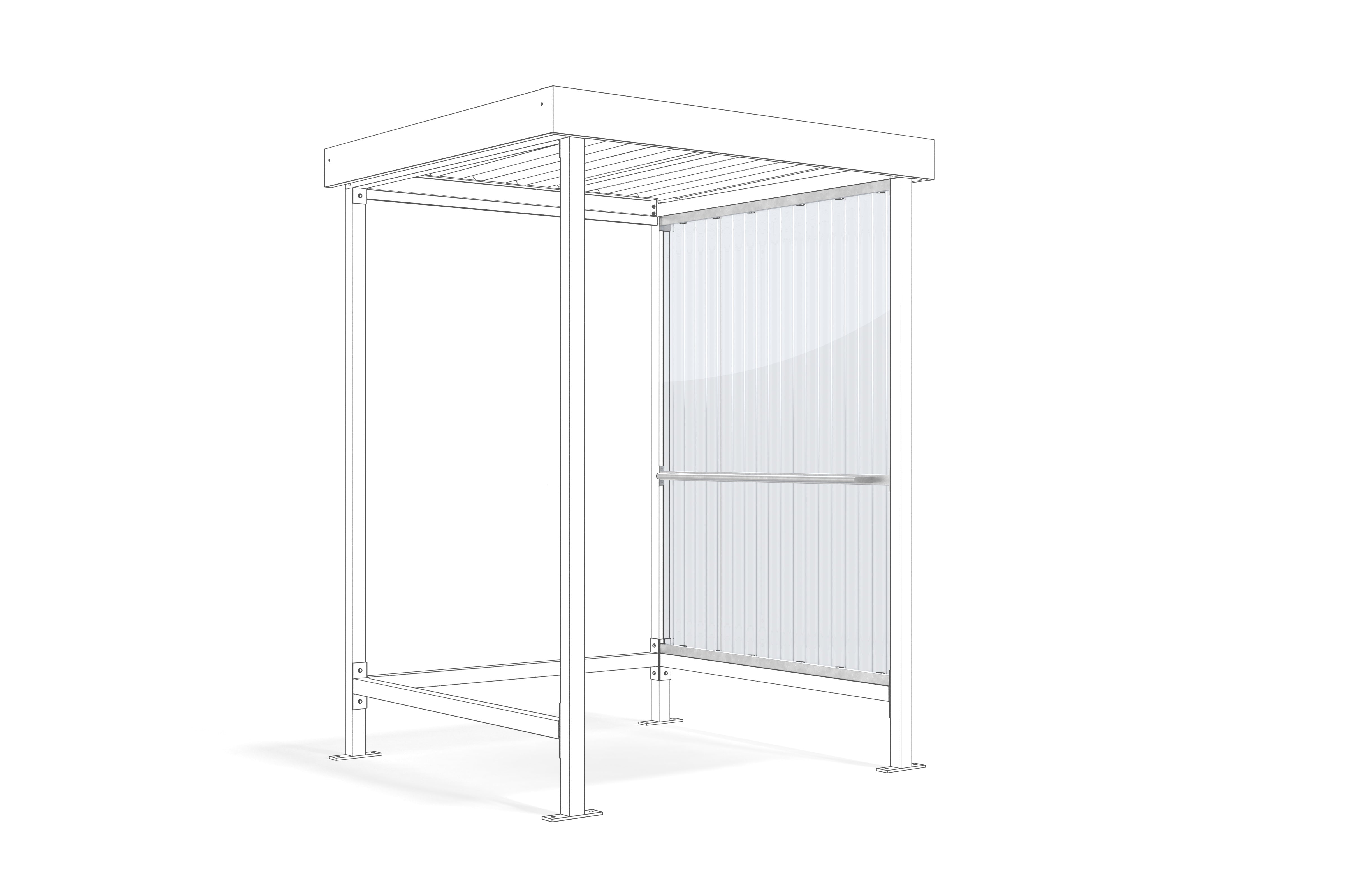 Zusätzliche Seitenwand aus transparentem Wellpolycarbonat mit Anlehnbügel für den Raucherunterstand Jena feuerverzinkt – links oder rechts einsetzbar