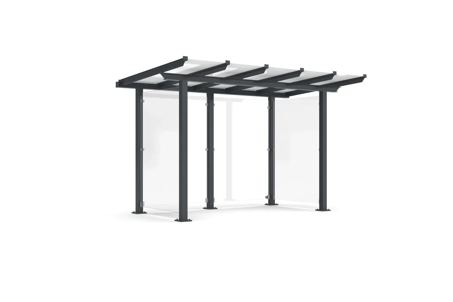 Moderner Unterstand aus Metall mit Flachdach und Seitenteilen, Überdachung für Außenbereich