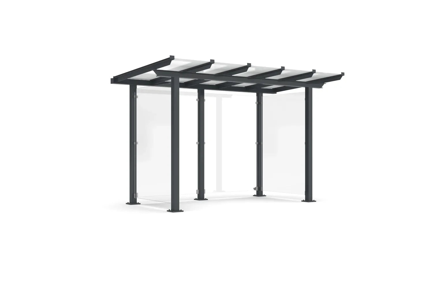 Moderner Unterstand aus Metall mit Glasdach, freistehend, Überdachung für Außenbereich