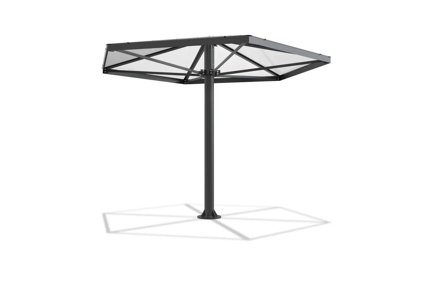 Moderner Metall Unterstand mit transparenter Überdachung, freistehend auf Stützpfosten