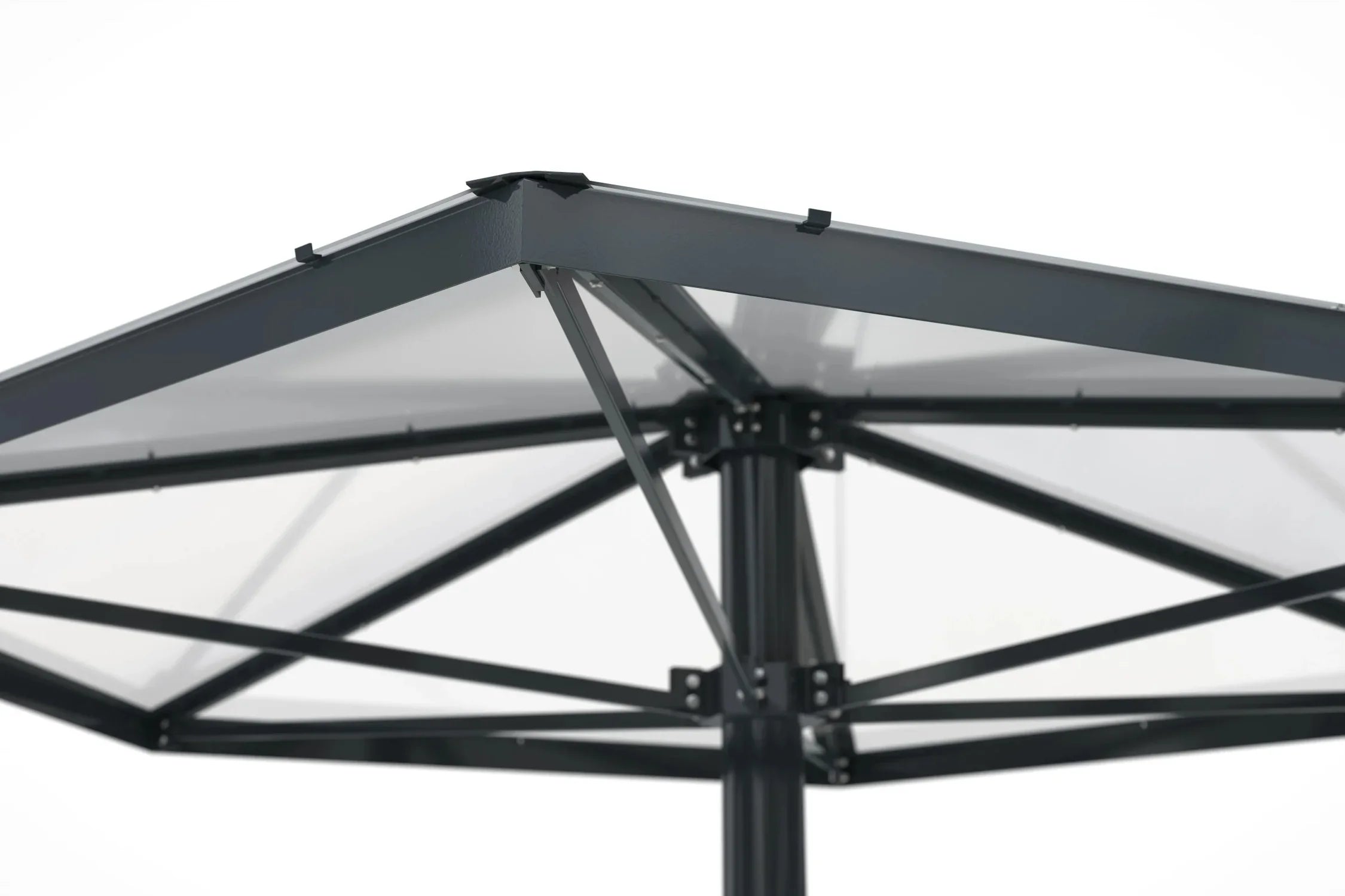 Detailaufnahme moderne Metall Unterstand Überdachung mit transparenter Bedachung