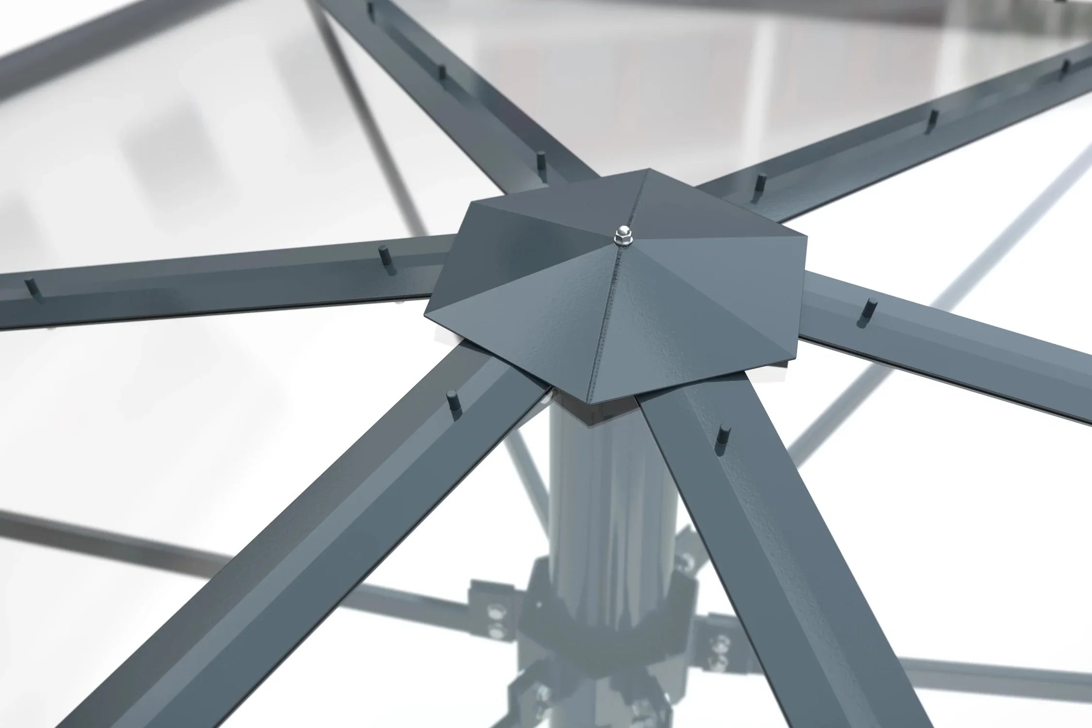 Detailansicht Metallüberdachung mit stabilen Stahlträgern und Verschraubung